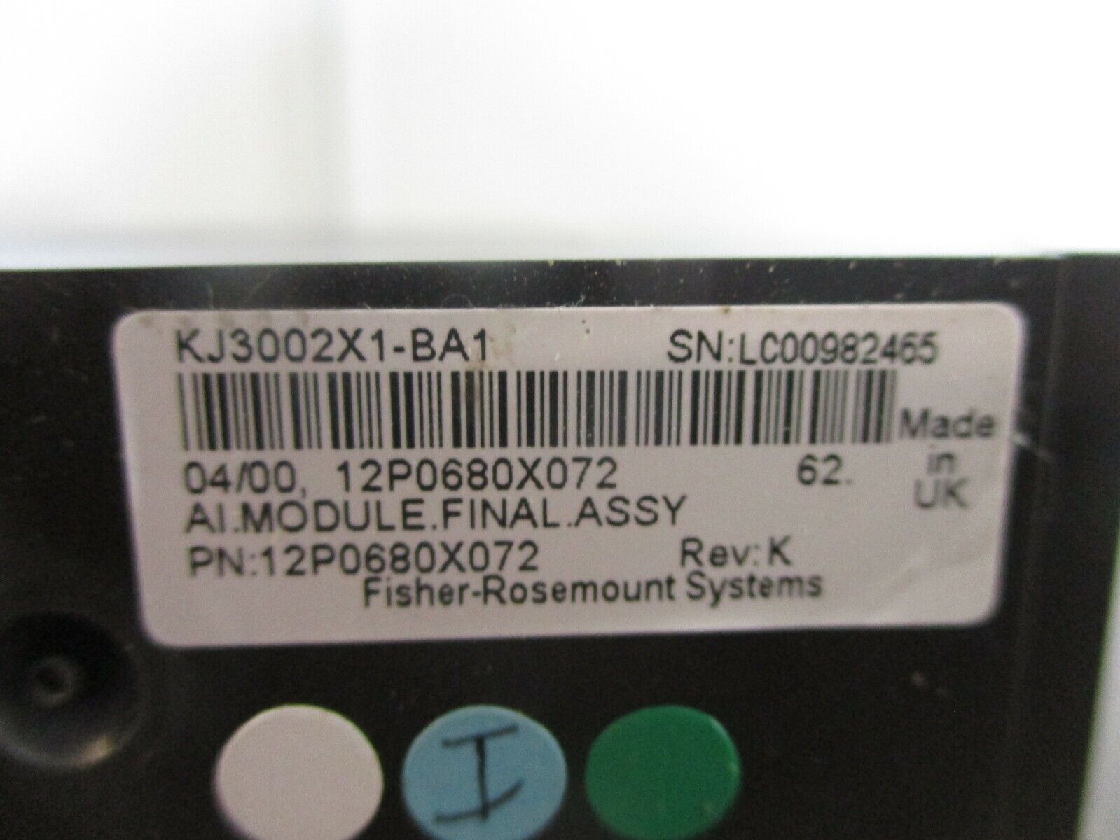 Fisher-Rosemount KJ3002X1-BA1 Analog Input HART Module 12P0680X072 4-20mA Used