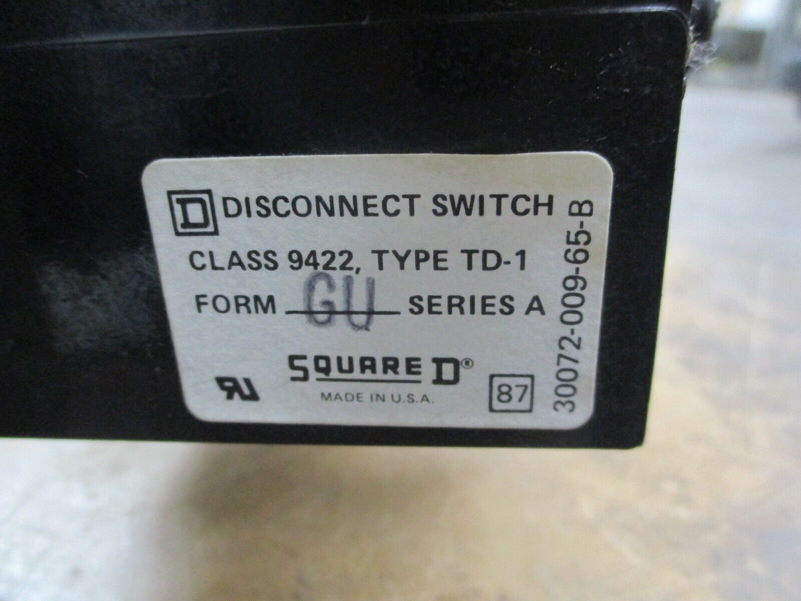 Square D Disconnect Switch 9422 TD-1 GU Ser. A 60A 600V *No Handle* Used