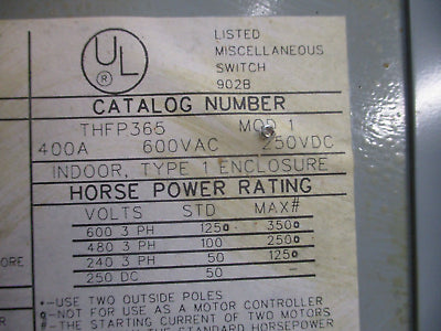 GE Type THFP PanelBoard Switch THFP365 400A 600V 3P *New Surplus*