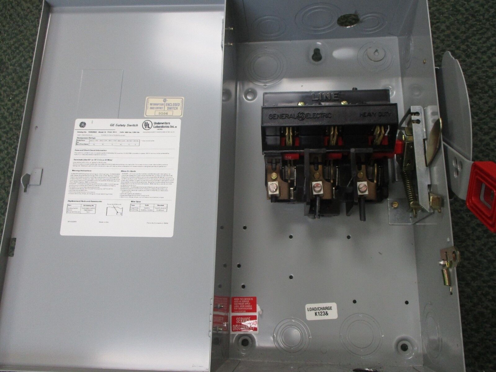 GE Non-fused Safety Switch THN3362 60A 600V 3P 3W Used