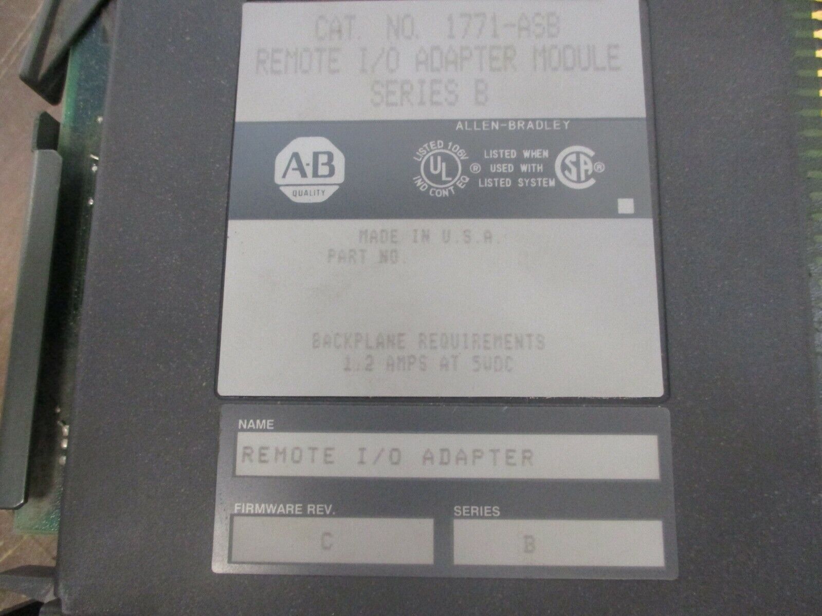 Allen-Bradley Remote I/O Adapter Module 1771-ASB Ser. B F/W Rev. C Used