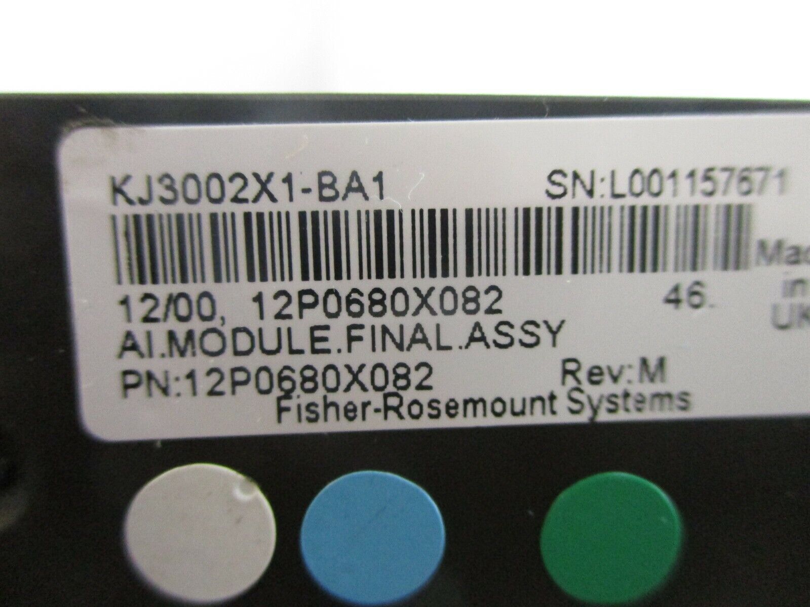 Fisher-Rosemount KJ3002X1-BA1 Analog Input HART Module 12P0680X082 Rev. M 4-20mA