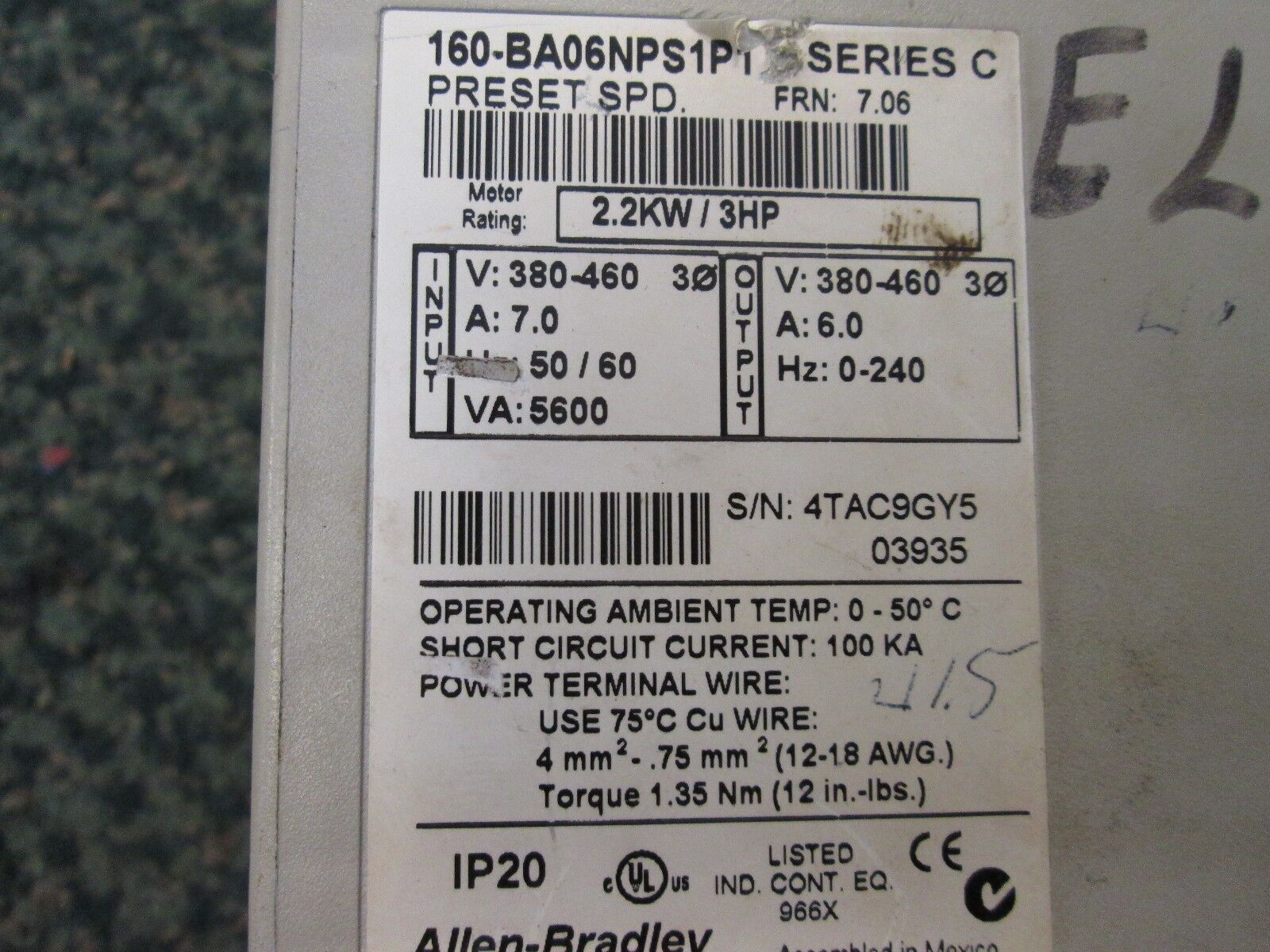 Allen-Bradley Preset Speed Controller 160-BA06NPS1P1 3HP Used