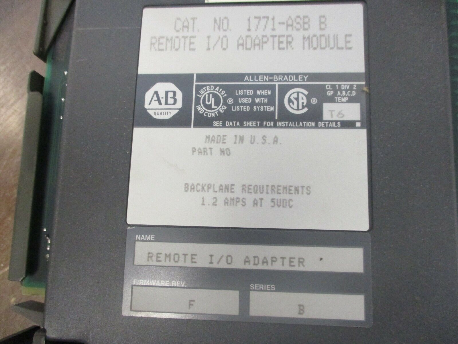 Allen-Bradley Remote I/O Adapter Module 1771-ASB B Ser. B F/W Rev. F Used