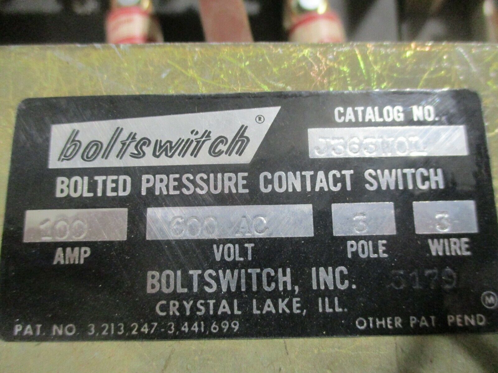 Boltswitch Bolted Pressure Contact Switch J 363WOL 100A 600V 3W 3P Used