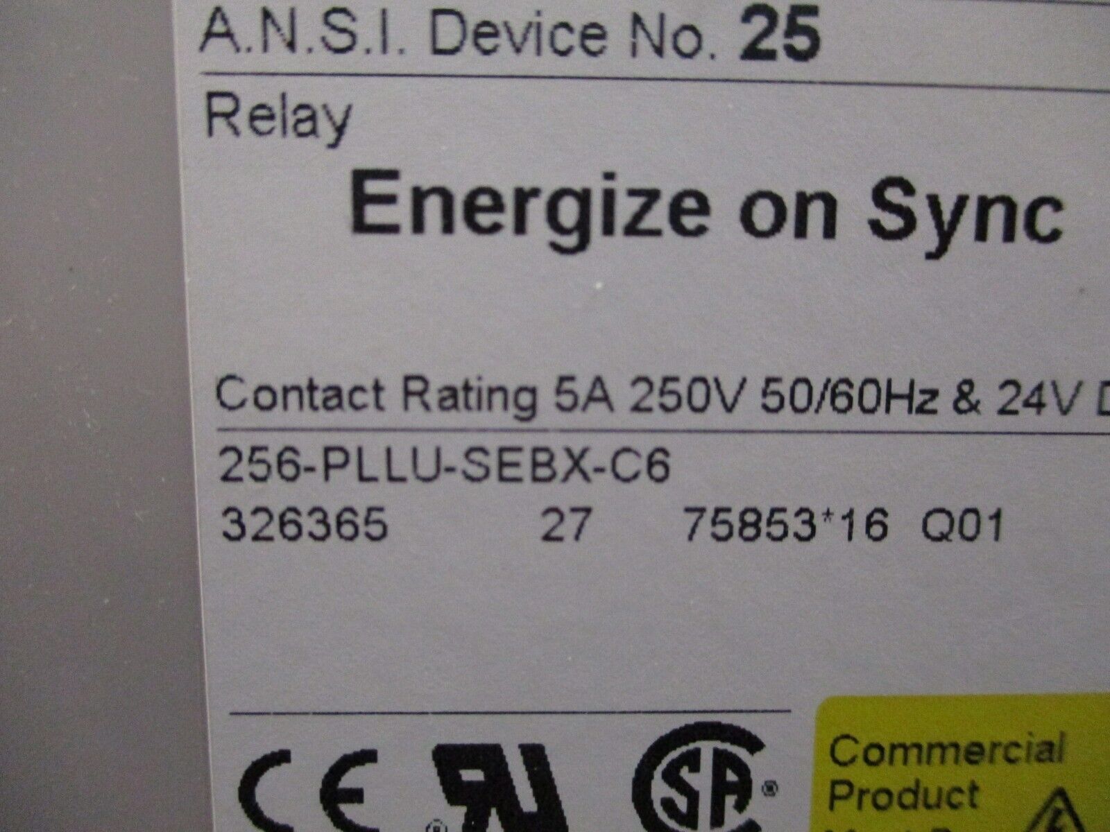 Crompton Protector Energize on Sync Relay 256-PLLU-SEBX-C6 480V 60Hz Used