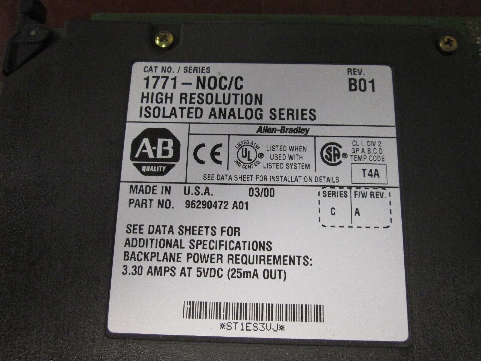 Allen-Bradley High Resolution Isolated Analog Series 1771-NOC/C Series C Used