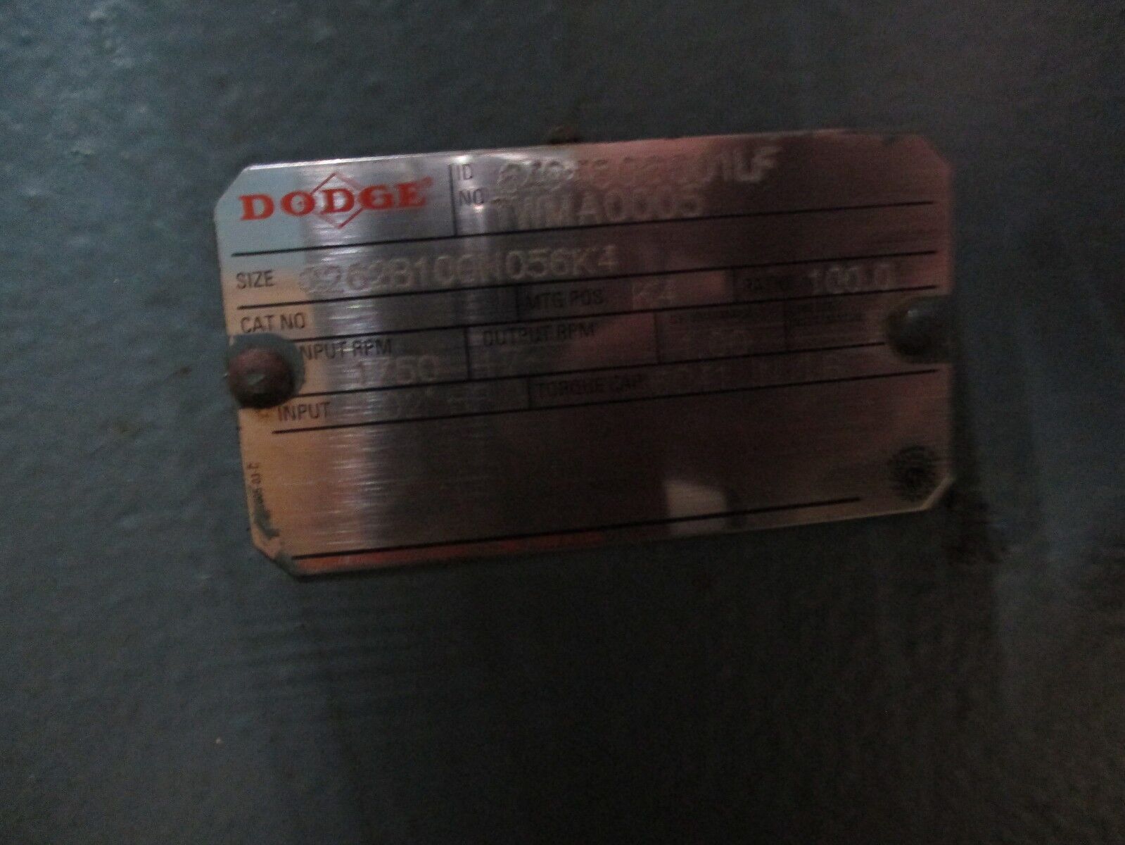 Dodge Tigear Reducer C262B100N056K4 Ratio:100 17RPM Out 1800RPM In New Surplus