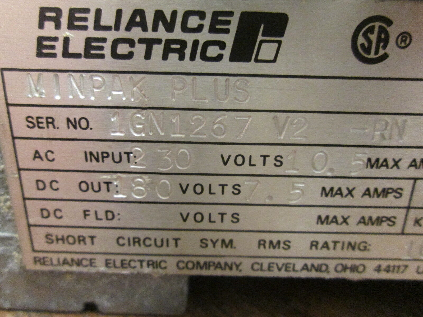 Reliance Electric Minpak Plus Drive 14C21 1.5HP Used