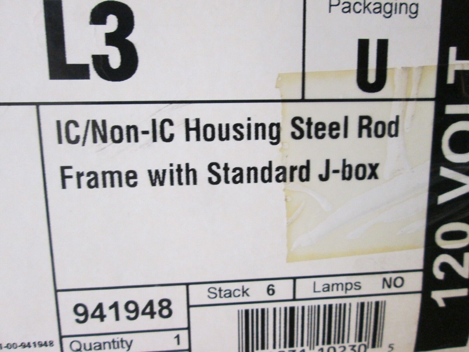Lithonia Lighting IC/Non-IC Housing 941948 Steel Rod Frame w/Standard J-Box 120V