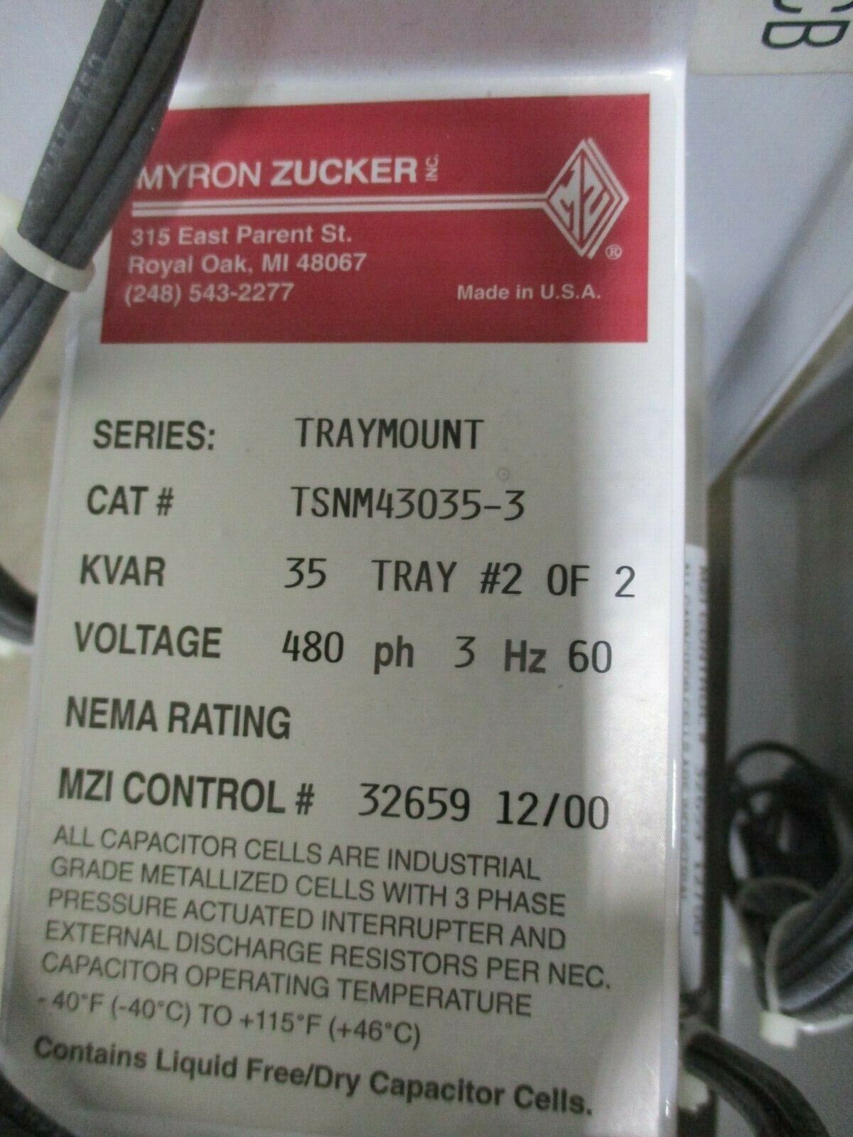 Myron Zucker Trymount Capacitor TSNM43035-3 35KVAR 480V 3Ph 60Hz *Double Tray*