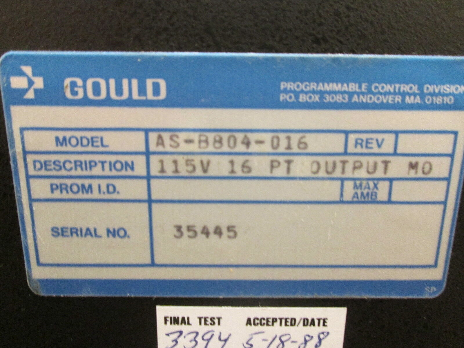 Gould 16PT Output Module AS-B804-016 115V Used