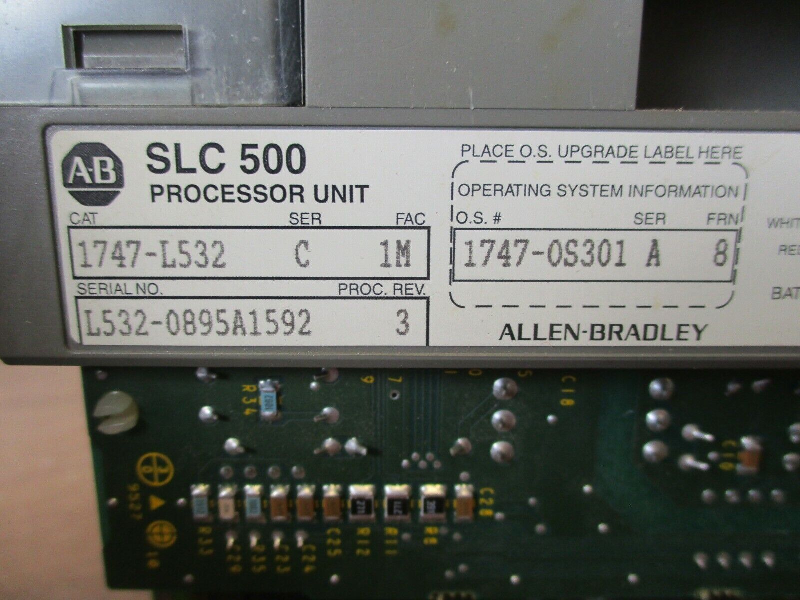 Allen-Bradley SLC 500 Processor Unit 1747-L532 Ser. C FAC: 1M Proc. Rev. 3 Used