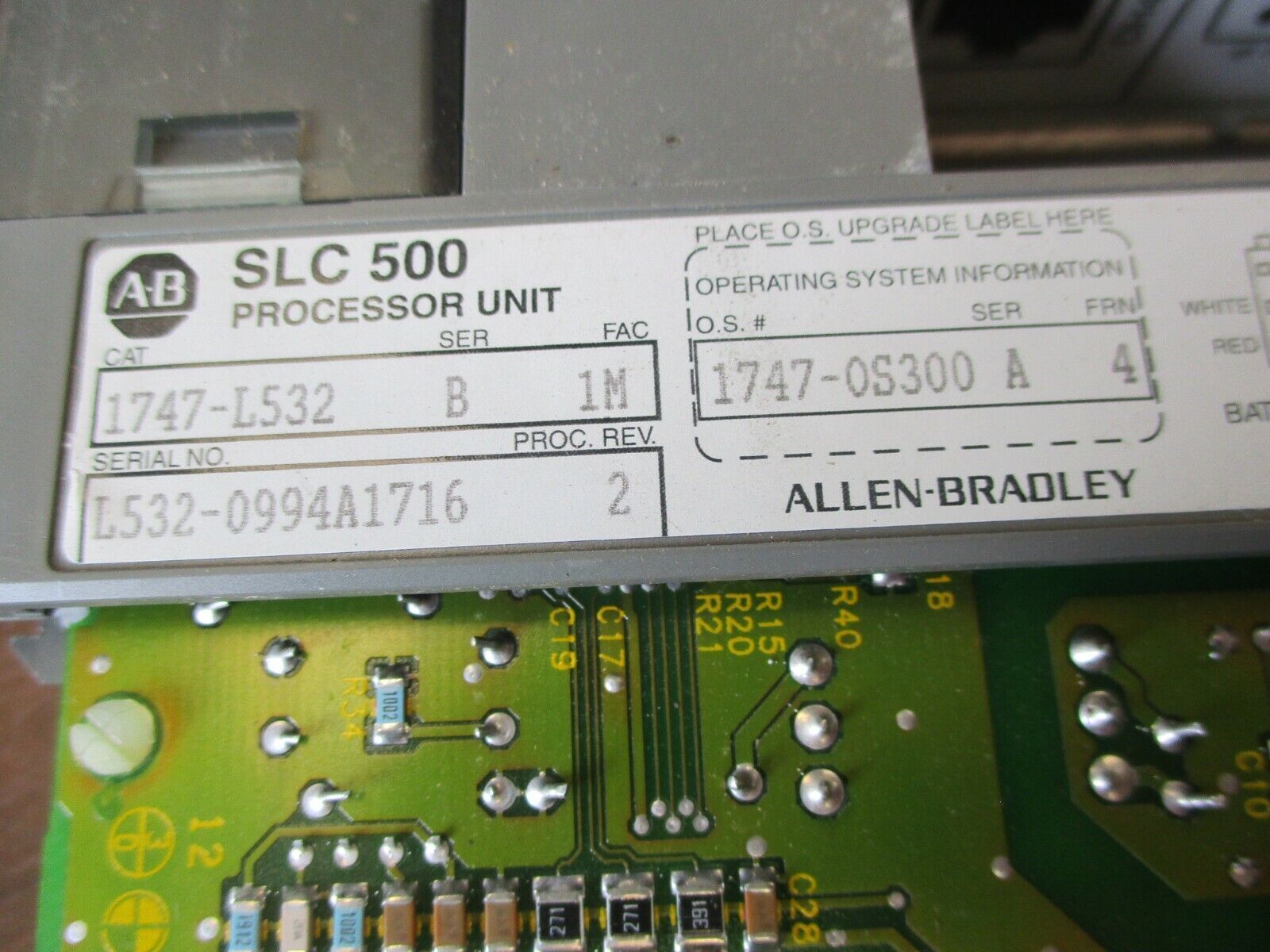 Allen-Bradley SLC 500 Processor Unit 1747-L532 Ser. B FAC: 1M Proc. Rev.: 2 Used