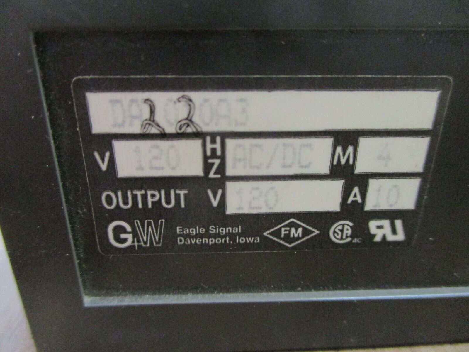 Eagle Signal Time Delay Relay DA2020A3 120VAC/DC 10A Used