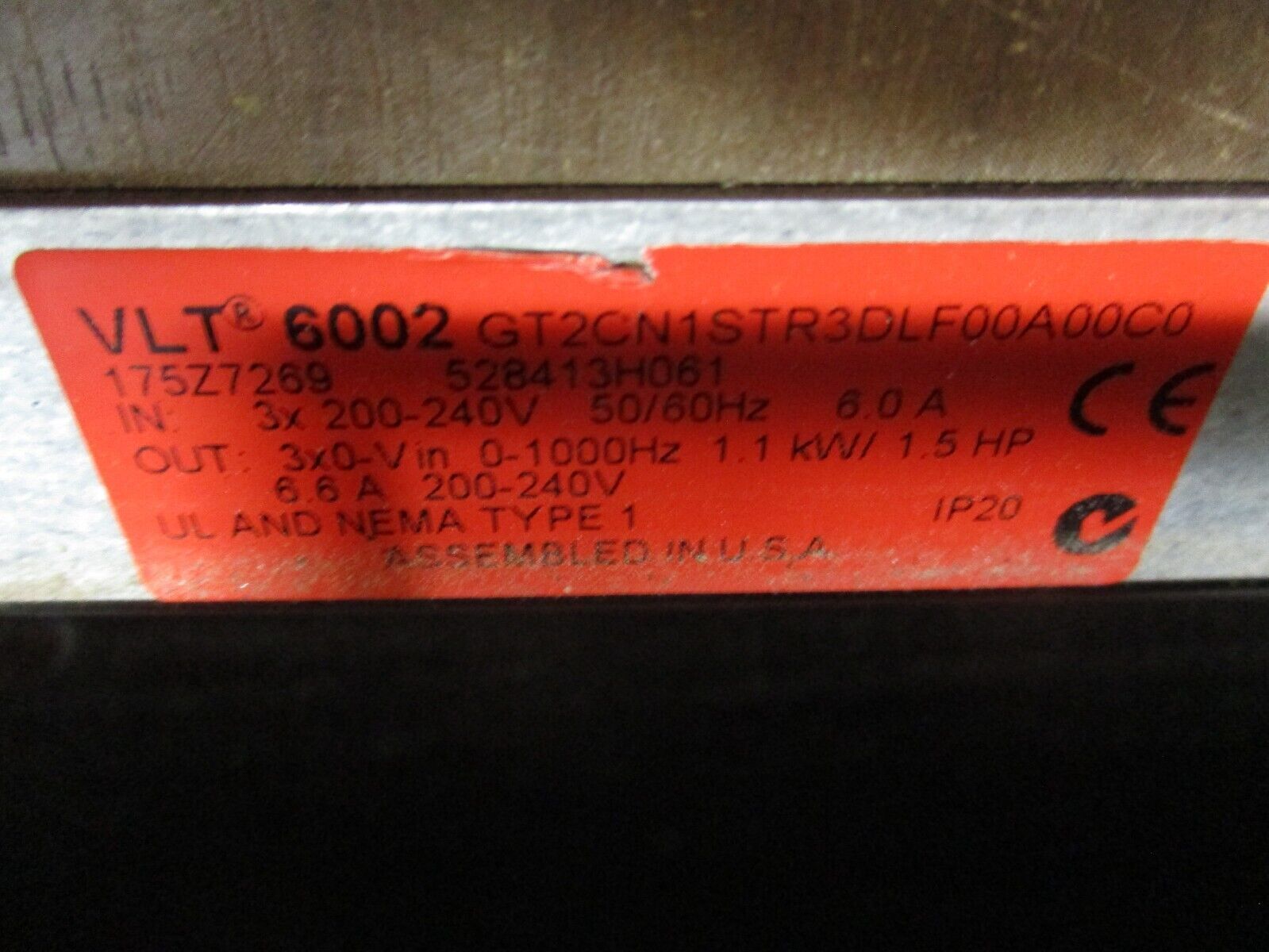 Danfoss VLT 6002 AC Drive 175Z7269 1.5HP 3Ph w/ Keypad Used