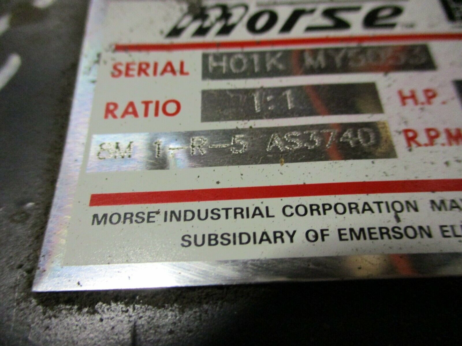 Morse Right Angle Gear SM 1-R5 AS340 Ratio 1:1 1750 RPM 53.53 HP Used