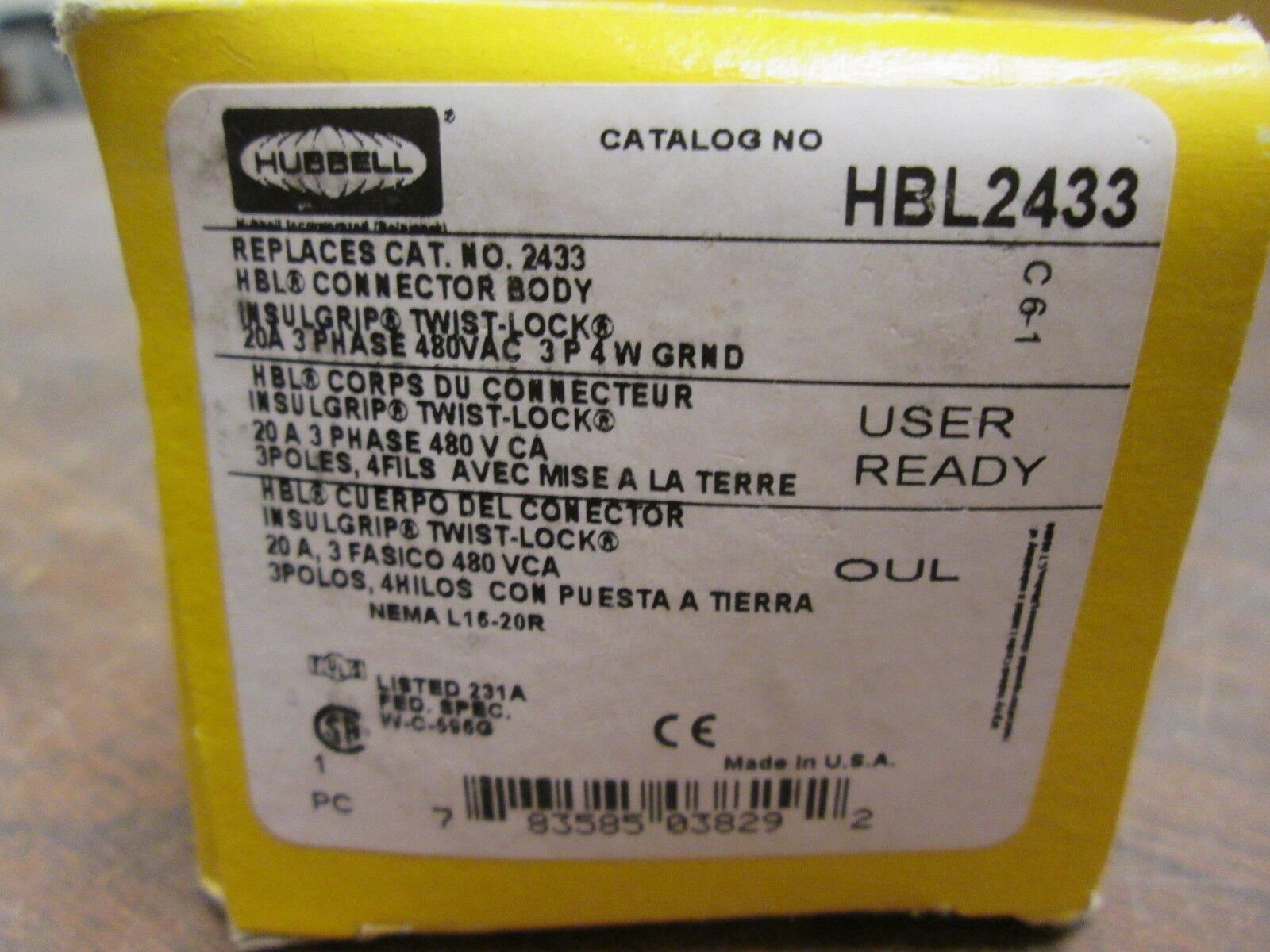 Hubbell Connector HBL2433 20A 480V 3Ph 4W 3P New Surplus
