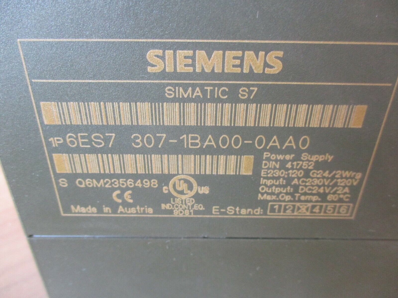 Siemens Simatic S7 Power Supply 6ES7 307-1BA00-0AA0 Input: 230/120V Used