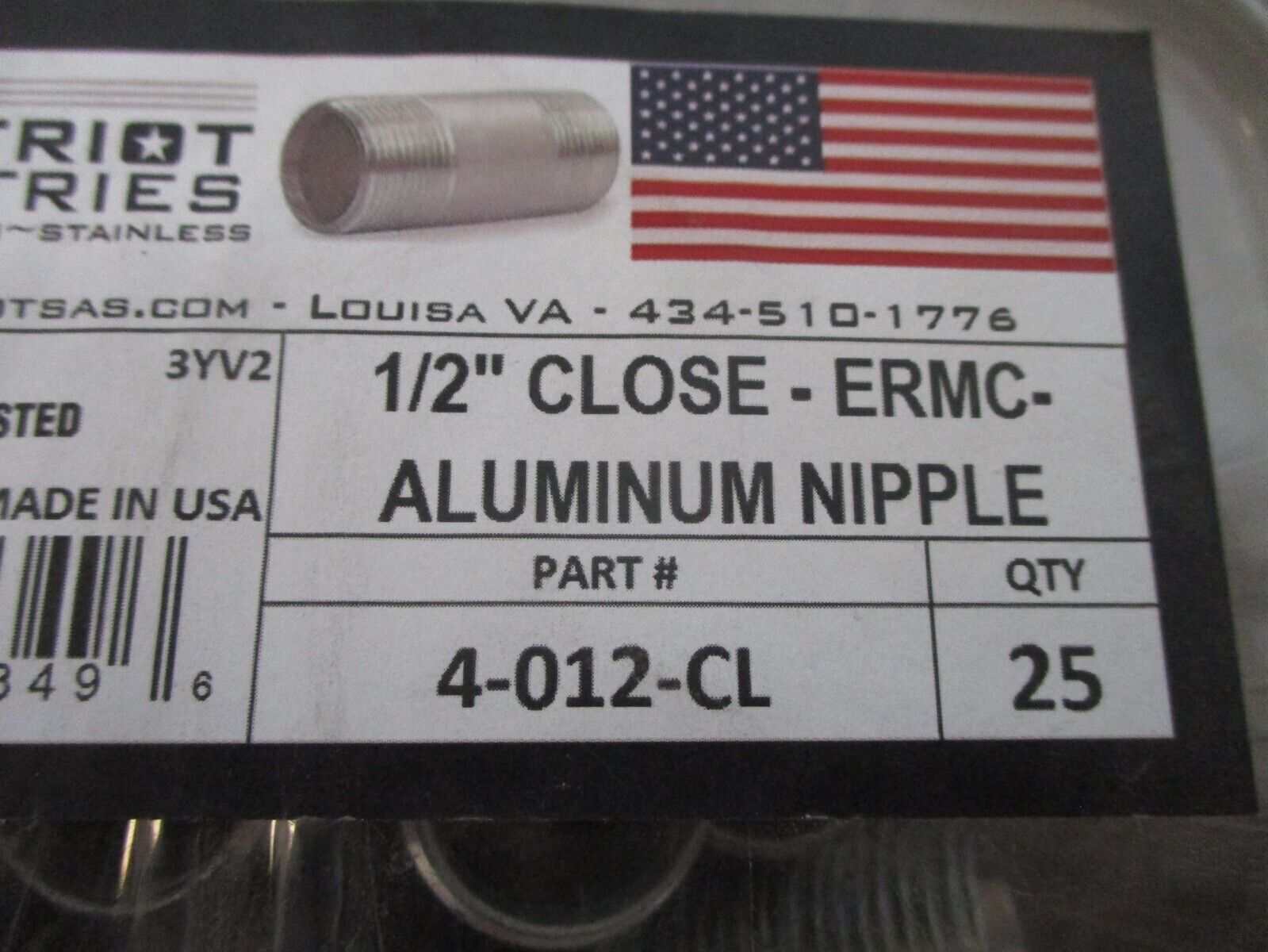 Patriot Industries Aluminum Nipple 4-012-CL 1/2" *Lot of 25* New Surplus
