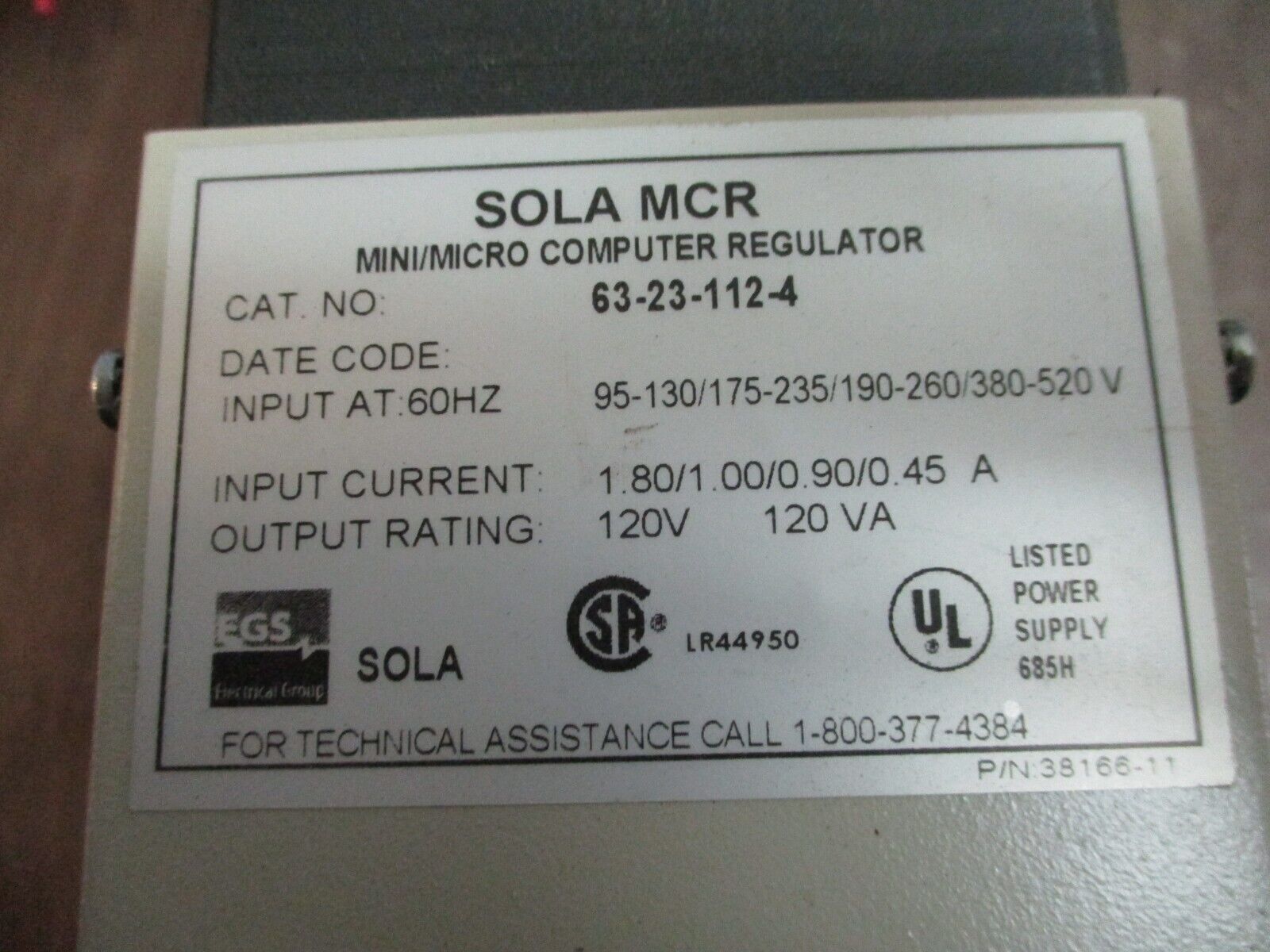 Sola MCR Mini/Micro Computer Regulator 63-23-112-4 120VA Used