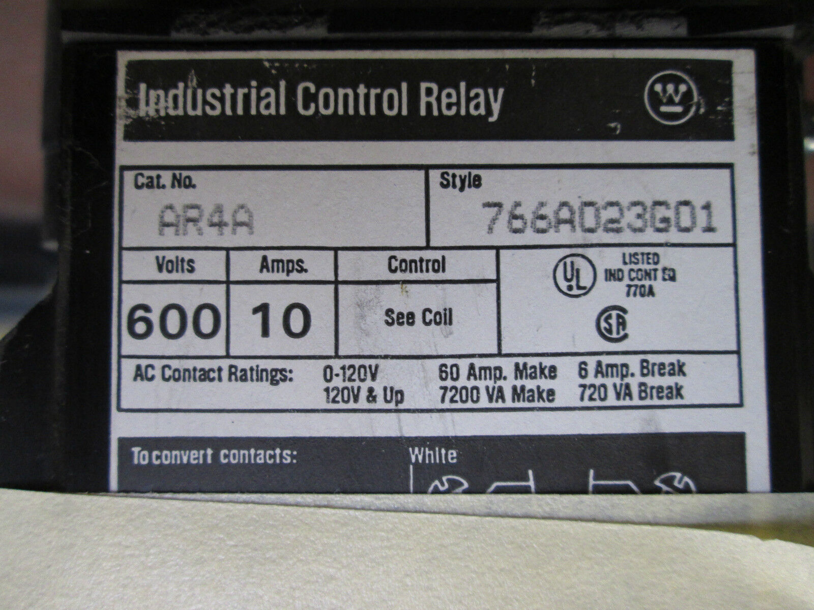 Westinghouse Industrial Control Relay AR4A 10A 600V 120V Coil *Lot of 3* Used