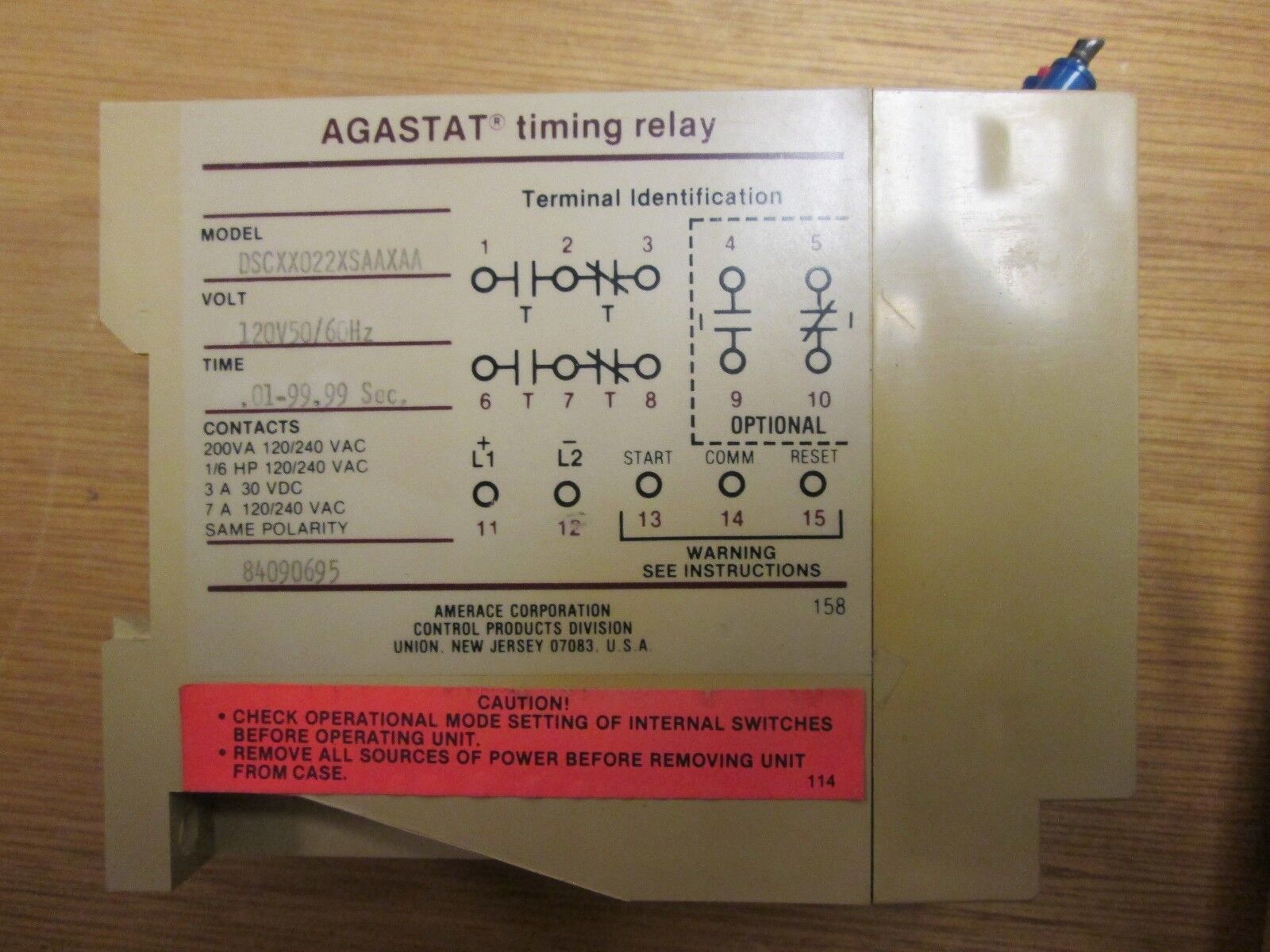 Agastat Timing Relay DSCXX022XSAAXAA 120V .01-99.99 sec. range Used