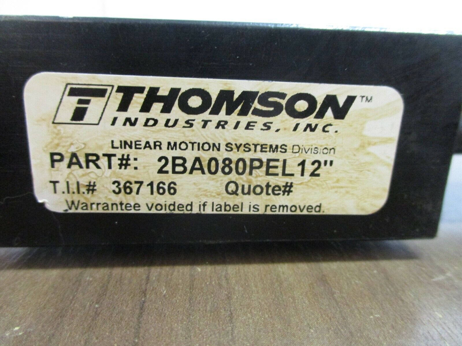 Thomson Quickslide Linear Motion System 2BA080PEL12 Length: 12" Used