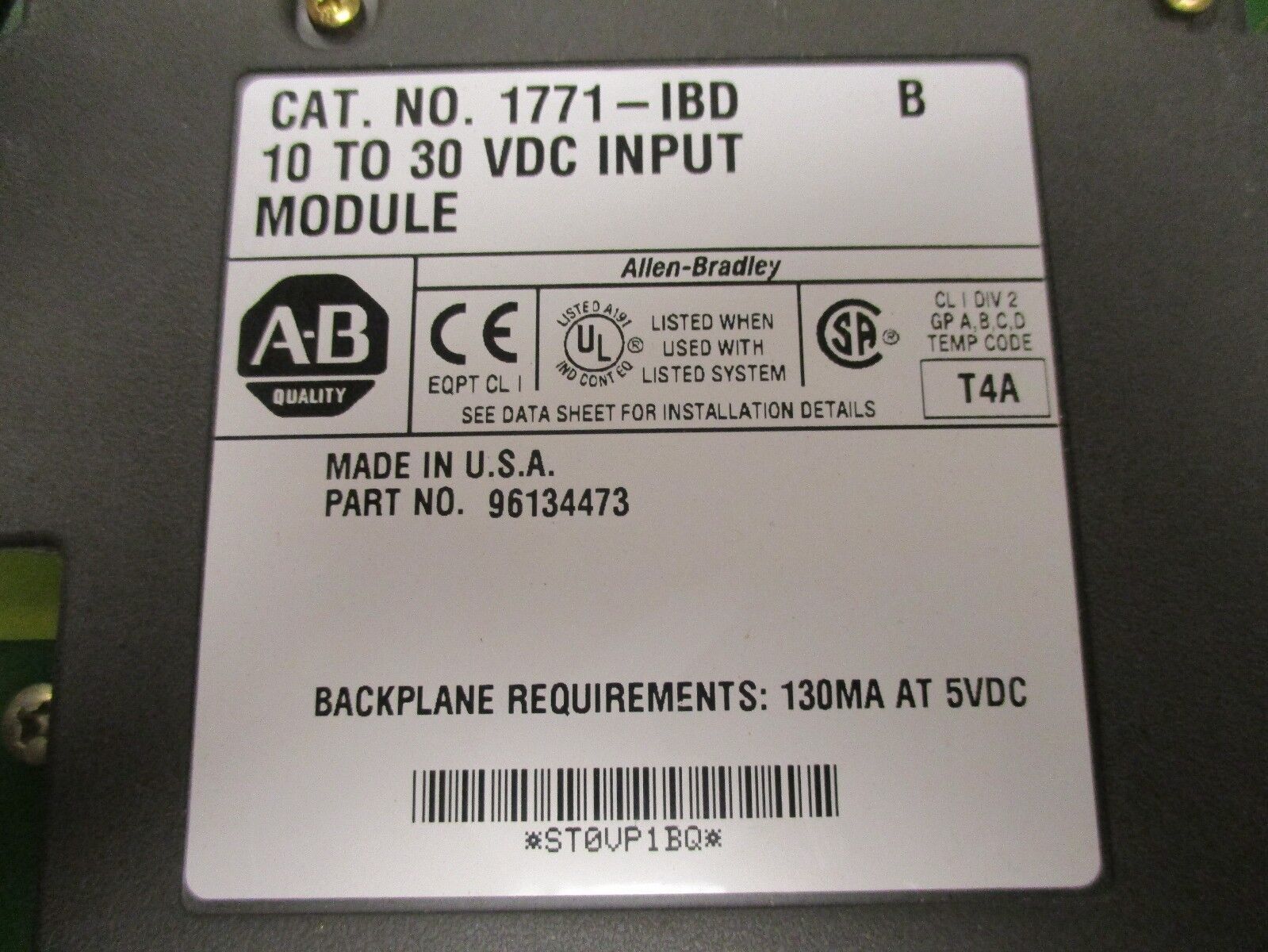 Allen-Bradley DC Input Module 1771-IBD/B 10 to 30VDC 130mA@5VDC Used