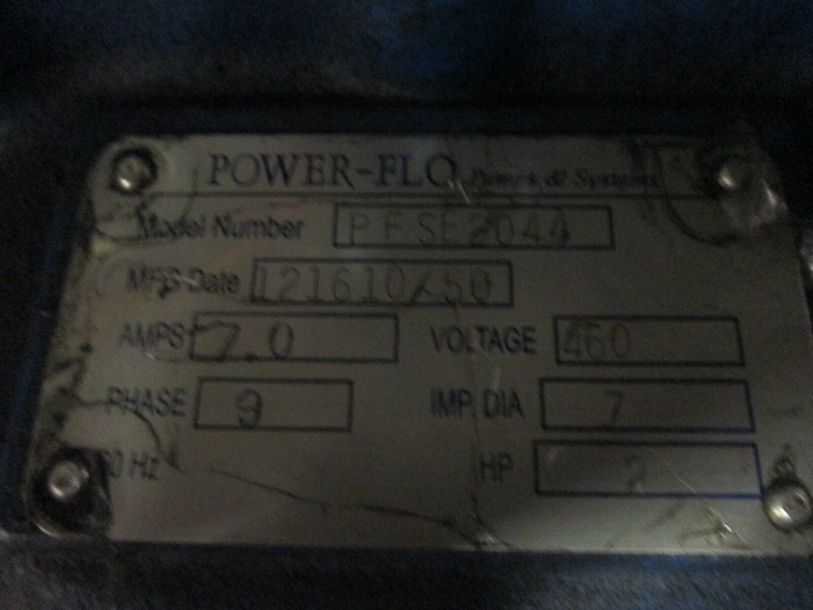 Power-Flo Submersible Pump PFSE 2044 2HP 460V 7A 3Ph Frame: IMP Dia 7 Used