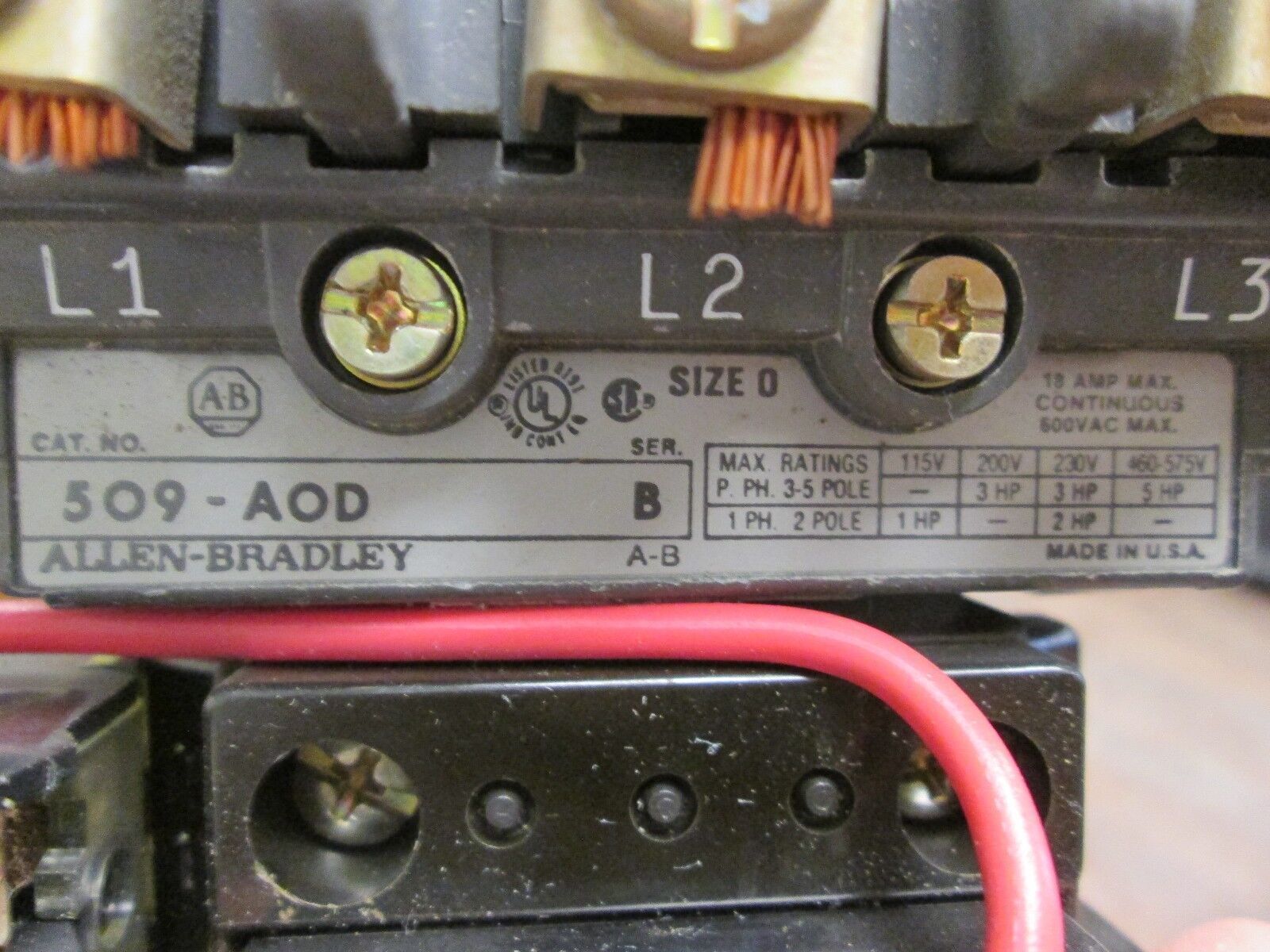 Allen-Bradley Starter 509-AOD 115-120V Coil Size 0 600V Used