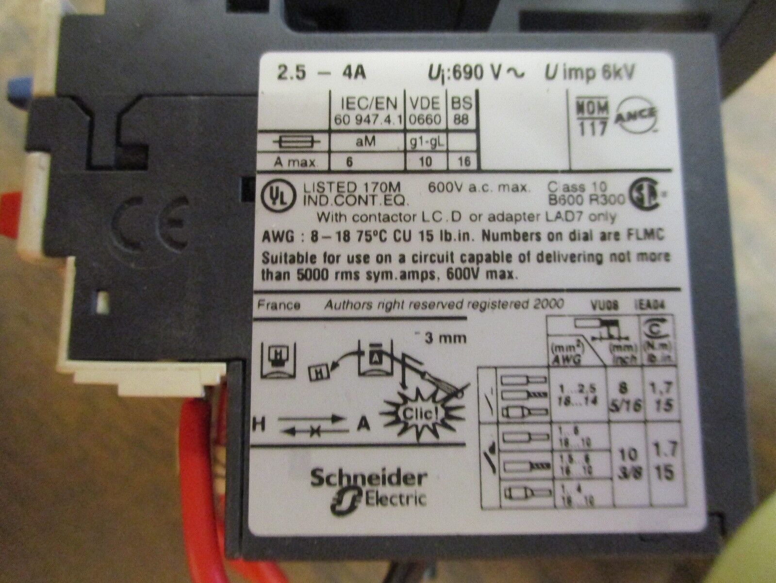 Telemecanique Starter LC1 D12/LRD 08 120V Coil 25A 600V Trip:2.5-4A Used