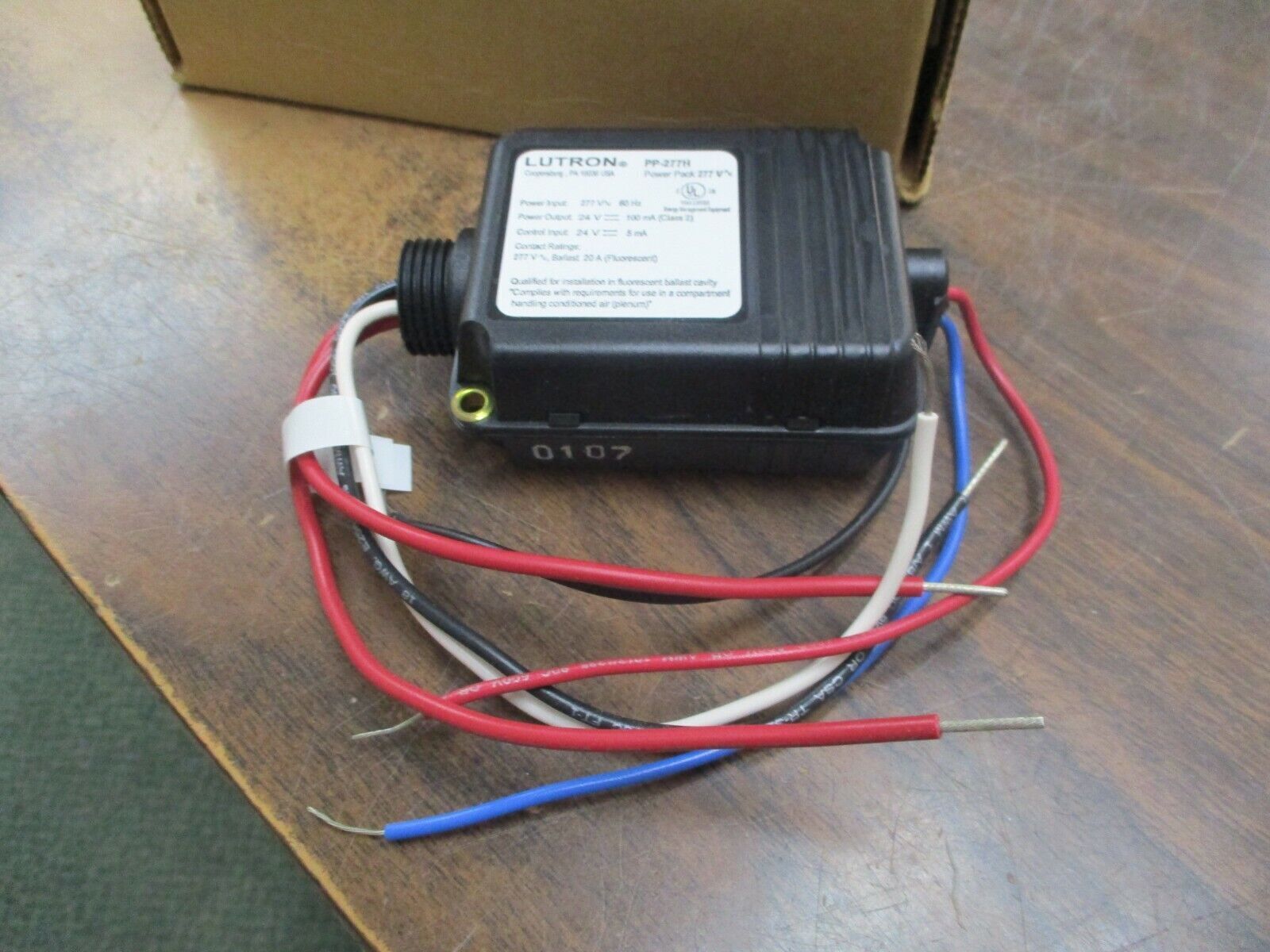 Lutron Power Pack PP-277H Input: 277V 60Hz Output: 24VDC 100mA Conrol: 24VDC 5mA