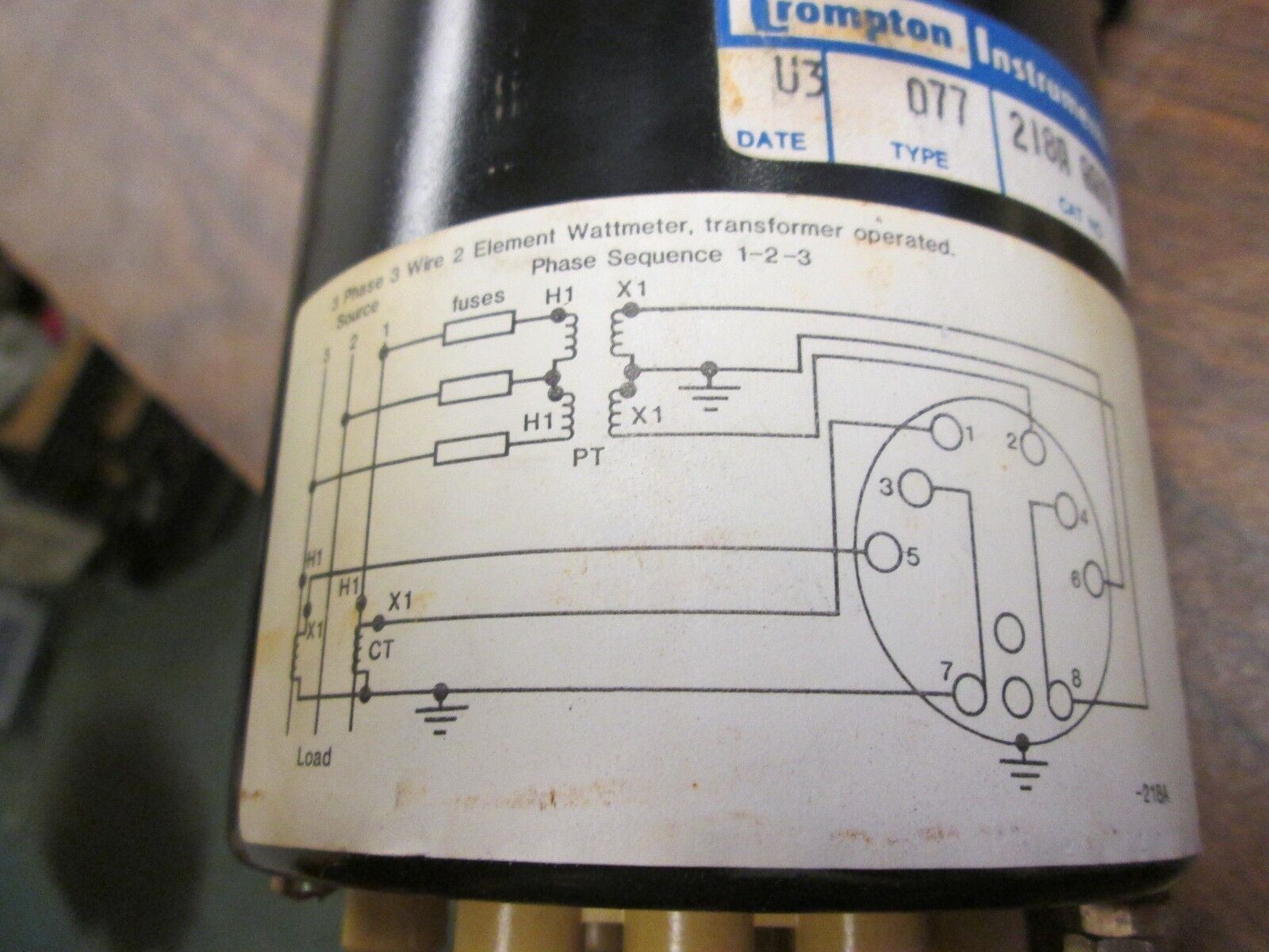 Crompton Kilowatt Meter 218A QQXX 120V Range: 0-300 KW Used