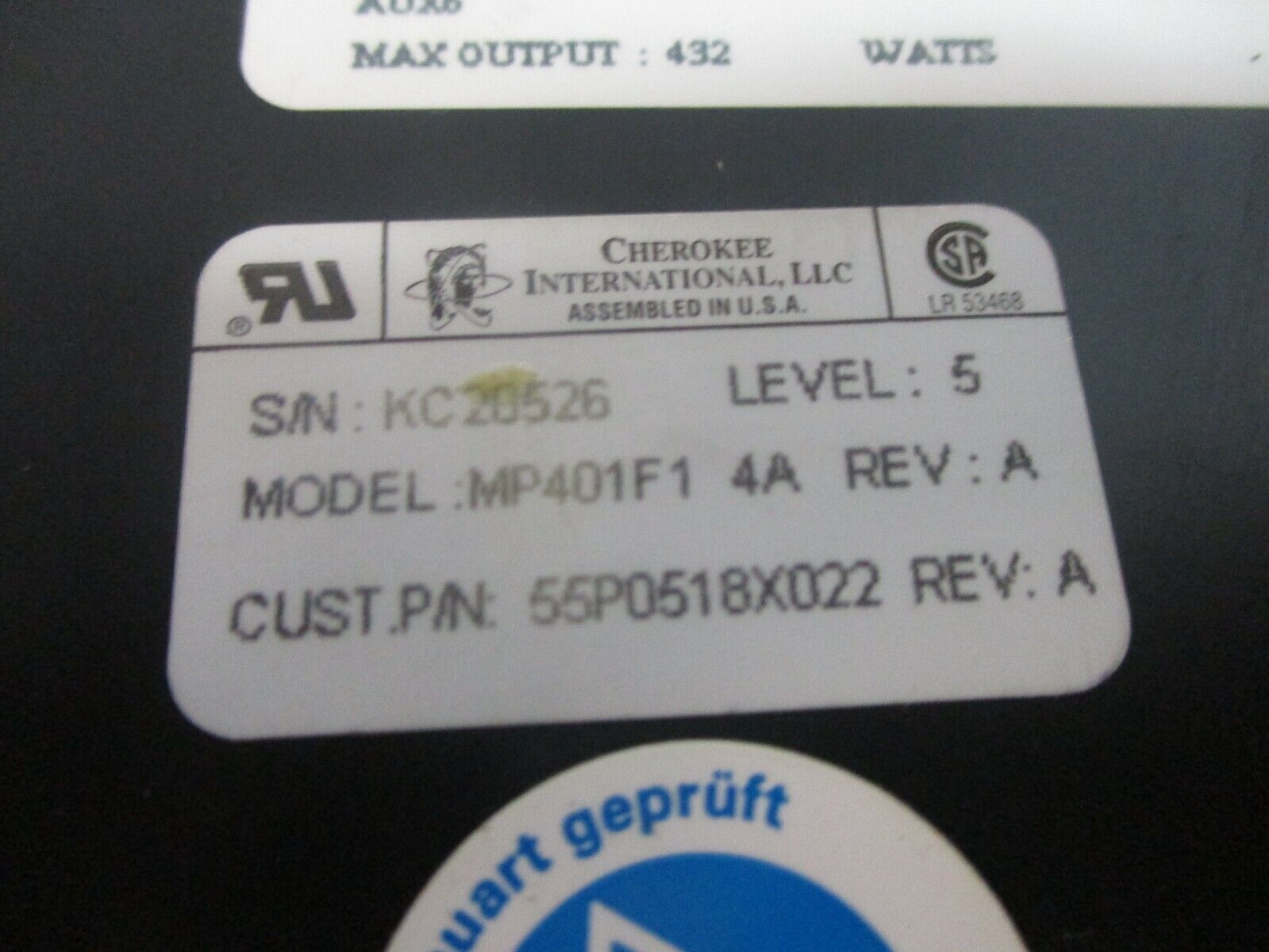 Cherokee Interational MP401F1 4A Power Supply 55P0518X022 Rev. A 432W Used