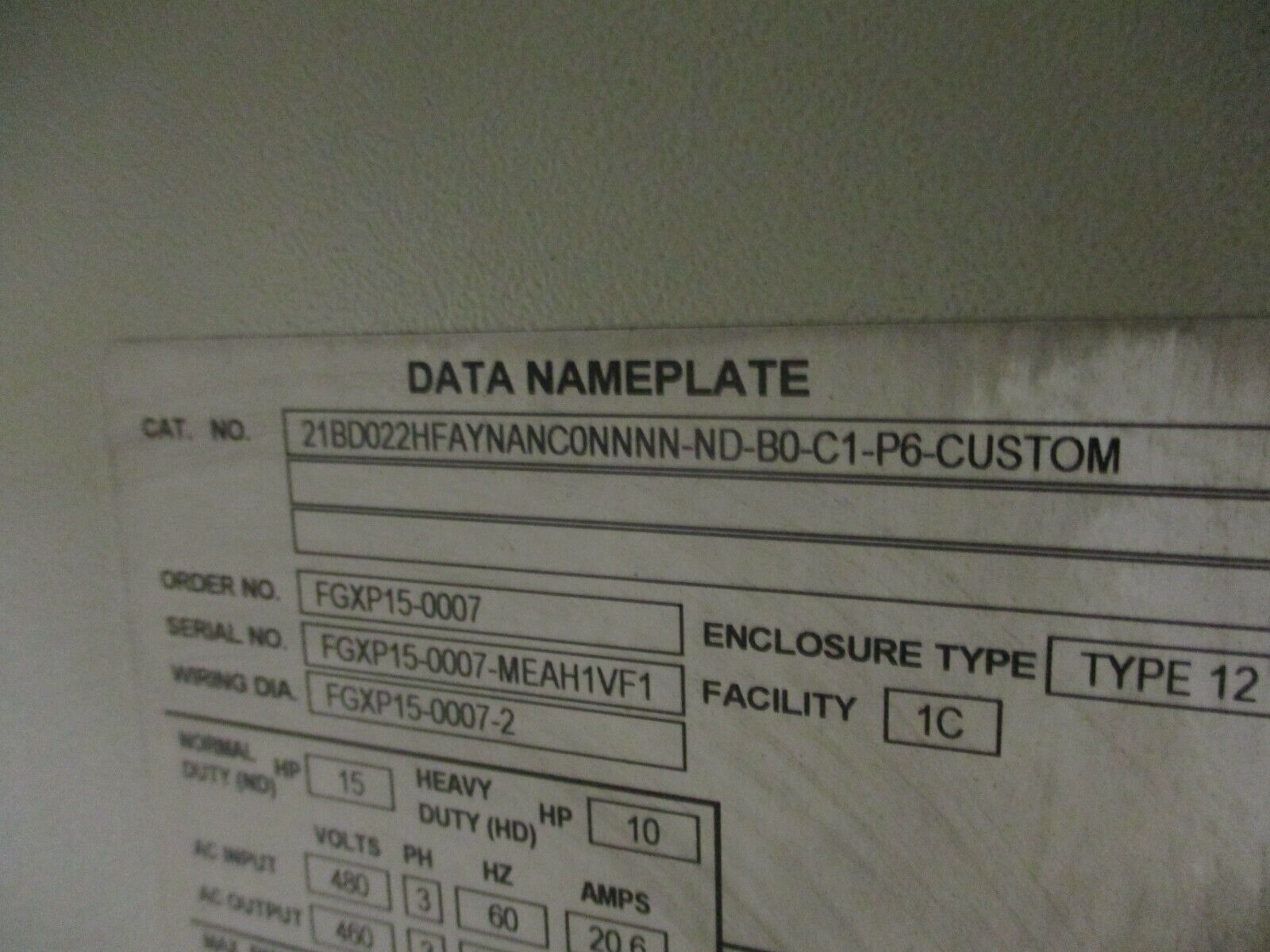 Allen-Bradley PowerFlex 700 AC Drive w/ Nema 12 Enclosure 15HP 3Ph 480V Used