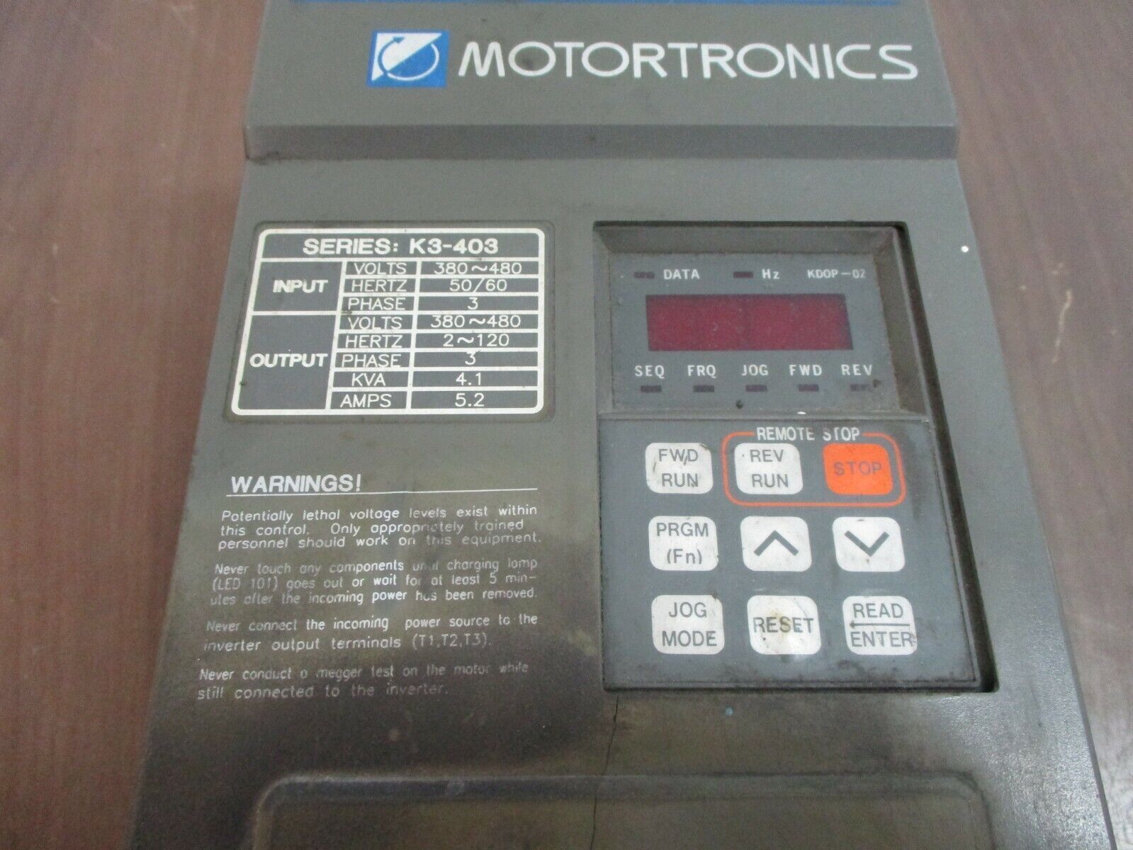 Motortronics K Series AC Drive K3-403 3HP 3Ph Input: 380~480V 50/60Hz Used