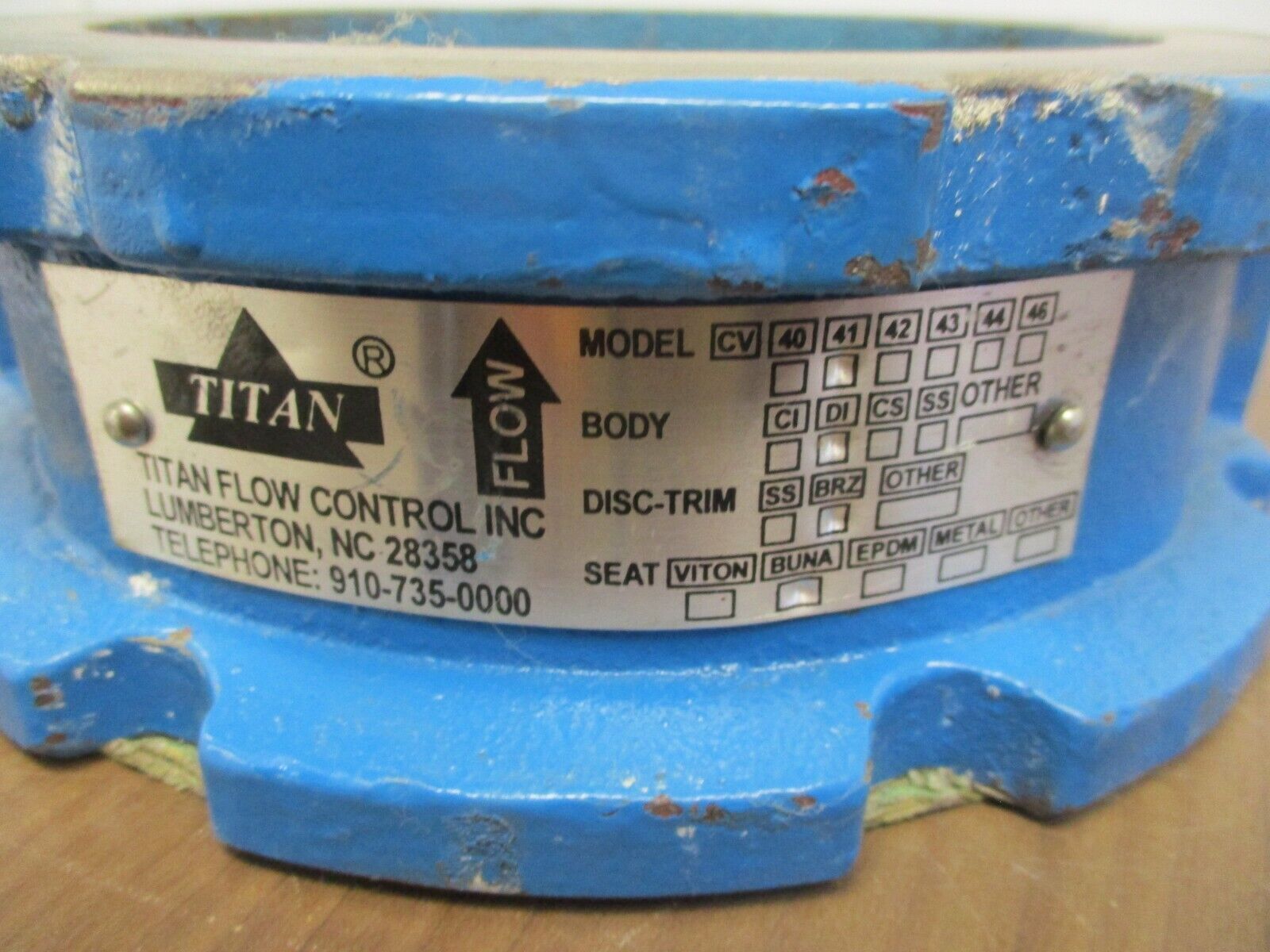 Titan Check Valve CV41 Size: 6" Body: DI Disc-Trip: BRZ Seat: BUNA Used