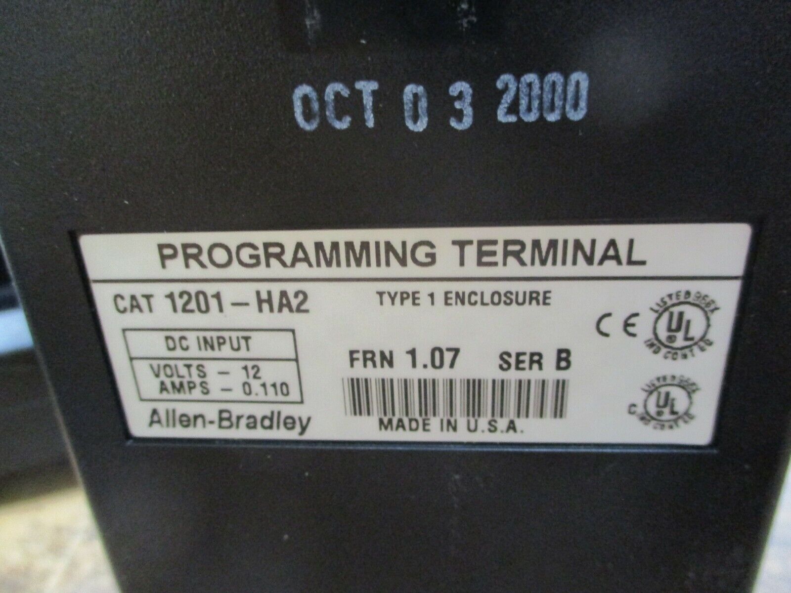 Allen-Bradley Programming Terminal Keypad 1201-HA2 Ser. B FRN: 1.07 12V Used