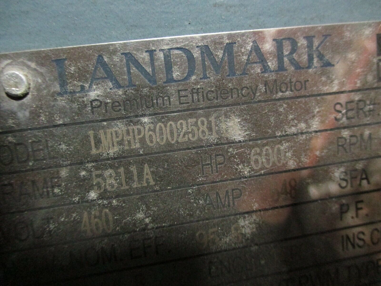 JLEM Landmark AC Motor LMPHP60025811A 600HP 3600RPM 460V 648A Used