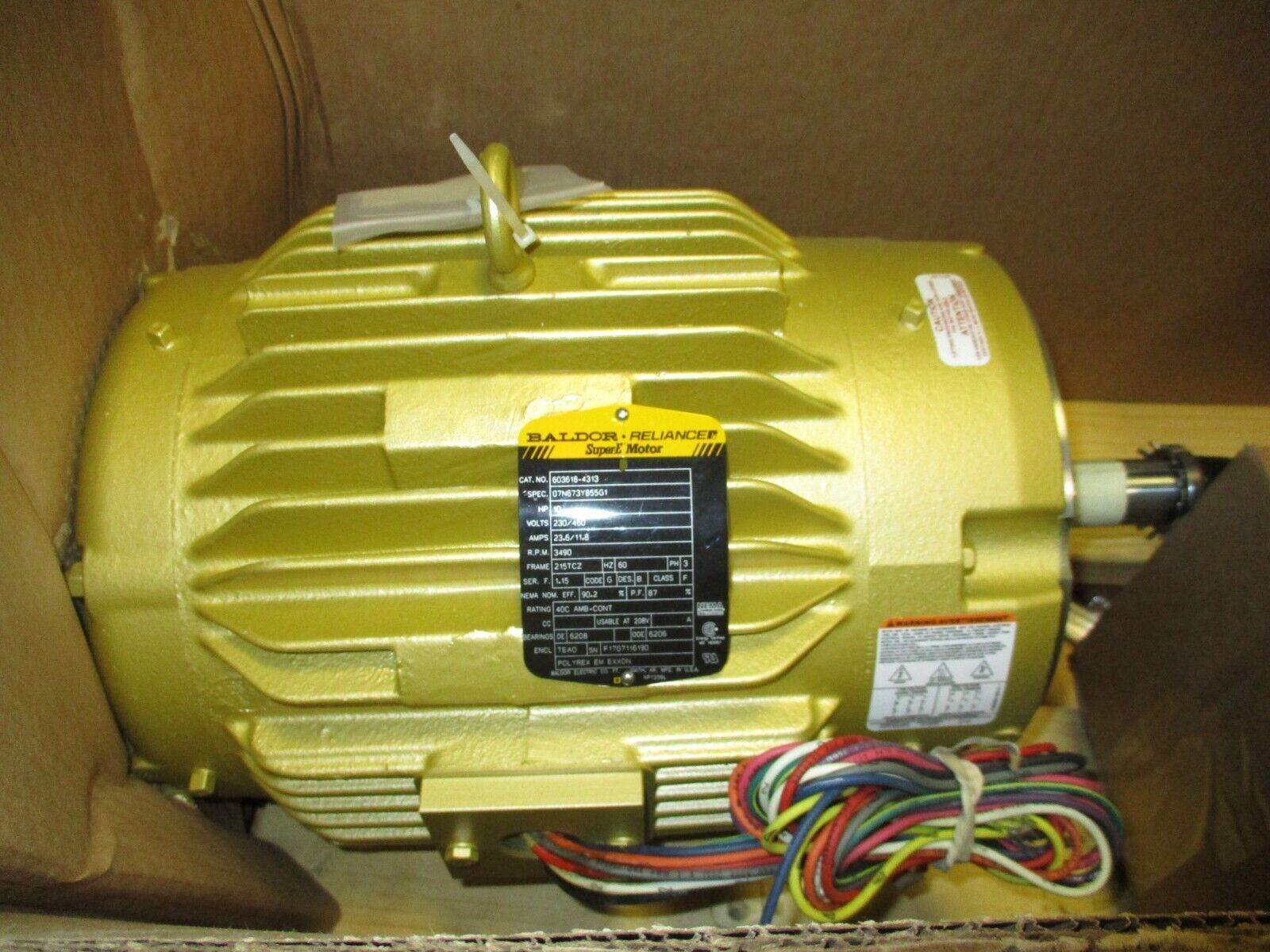 Baldor Motor 603618-4313 10HP 3600RPM 230/460V 23.6/11.8A 3Ph 60Hz New Surplus
