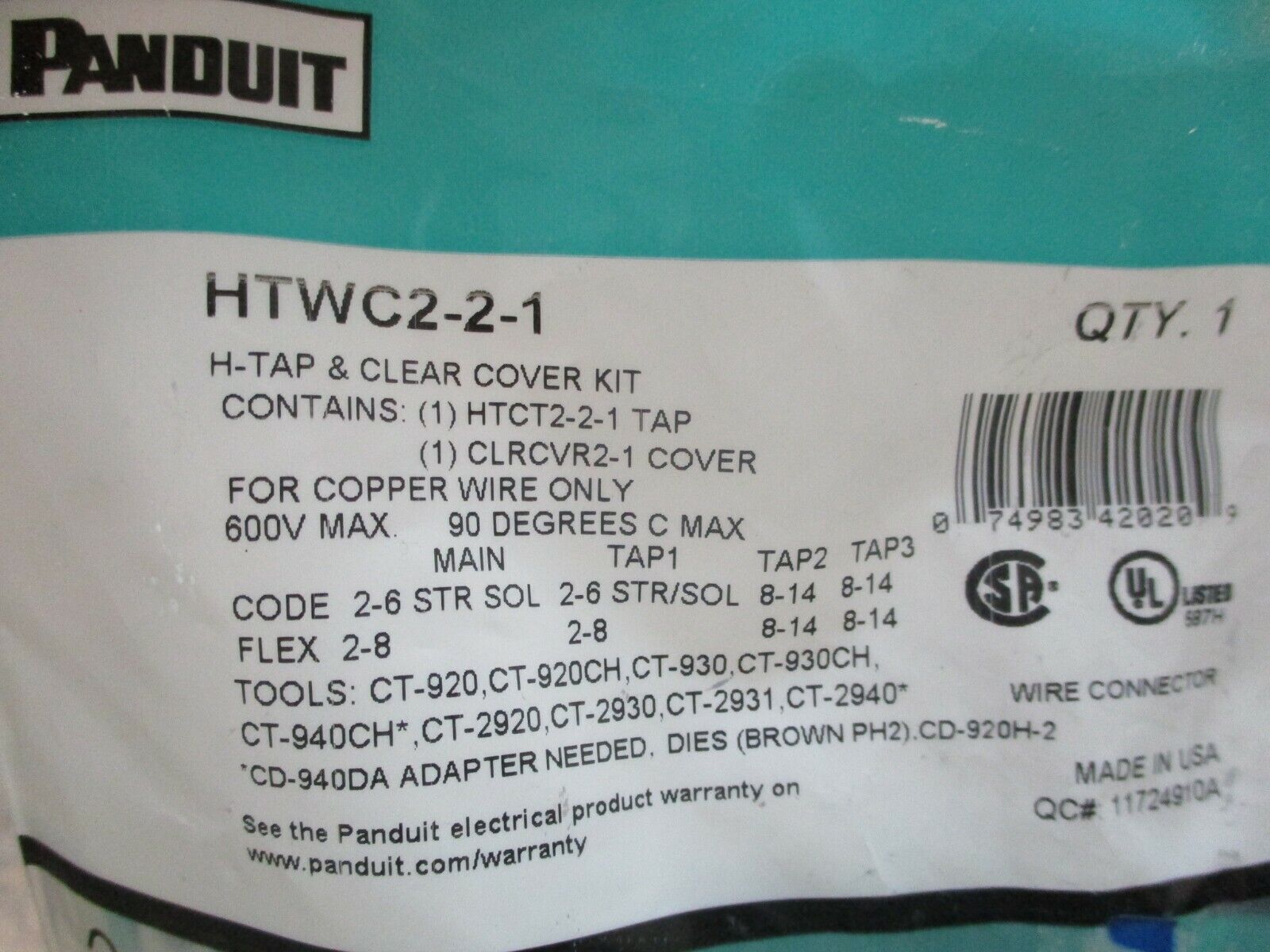 Panduit H-Tap & Clear Cover Kit HTWC2-2-1 For Copper Wire Only 600V New Surplus