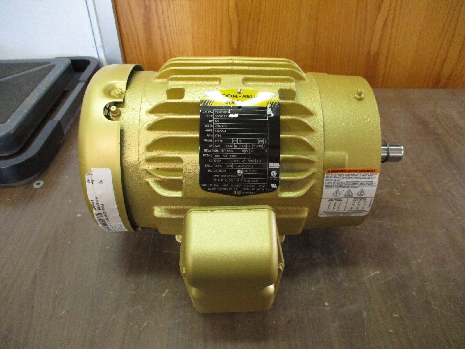 Baldor Motor VEM3584T 1.5HP 1800RPM 230/460V 4.6/2.3A 3Ph 60Hz New Surplus