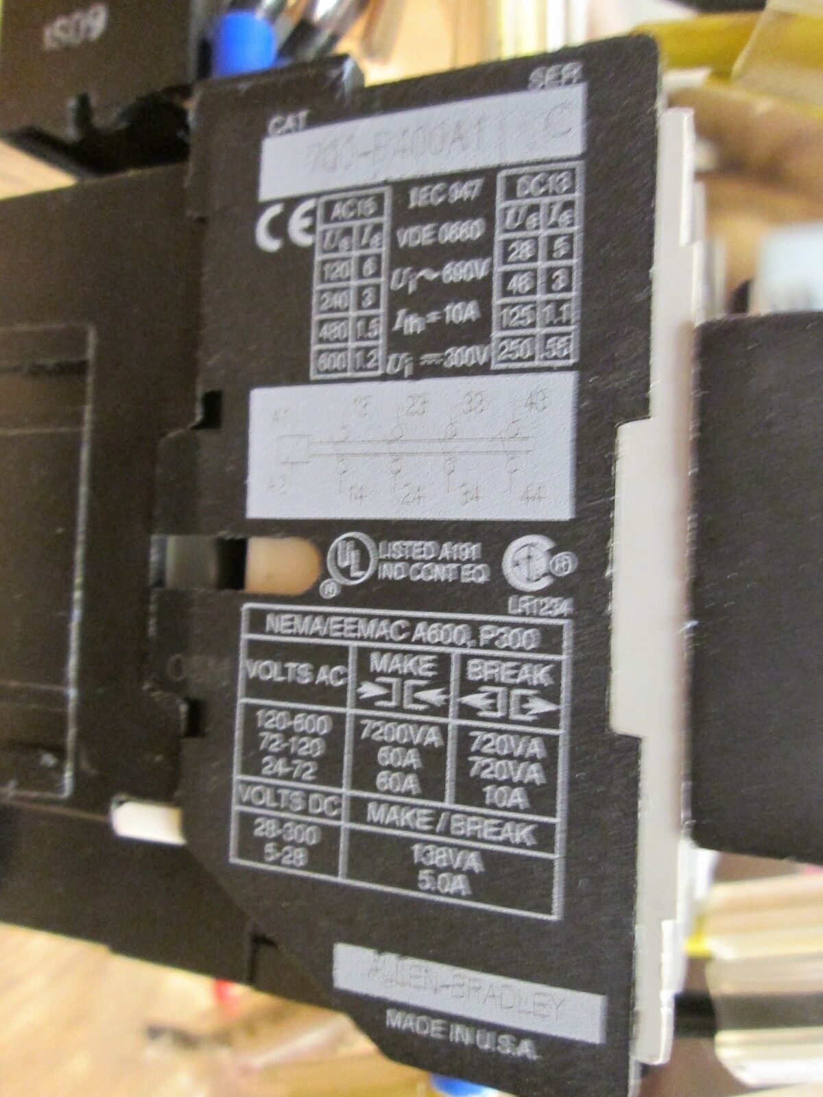Allen-Bradley Contactor 700-F400A1 195-FA22 199-FSMA2 9A 600V 120V Coil Used