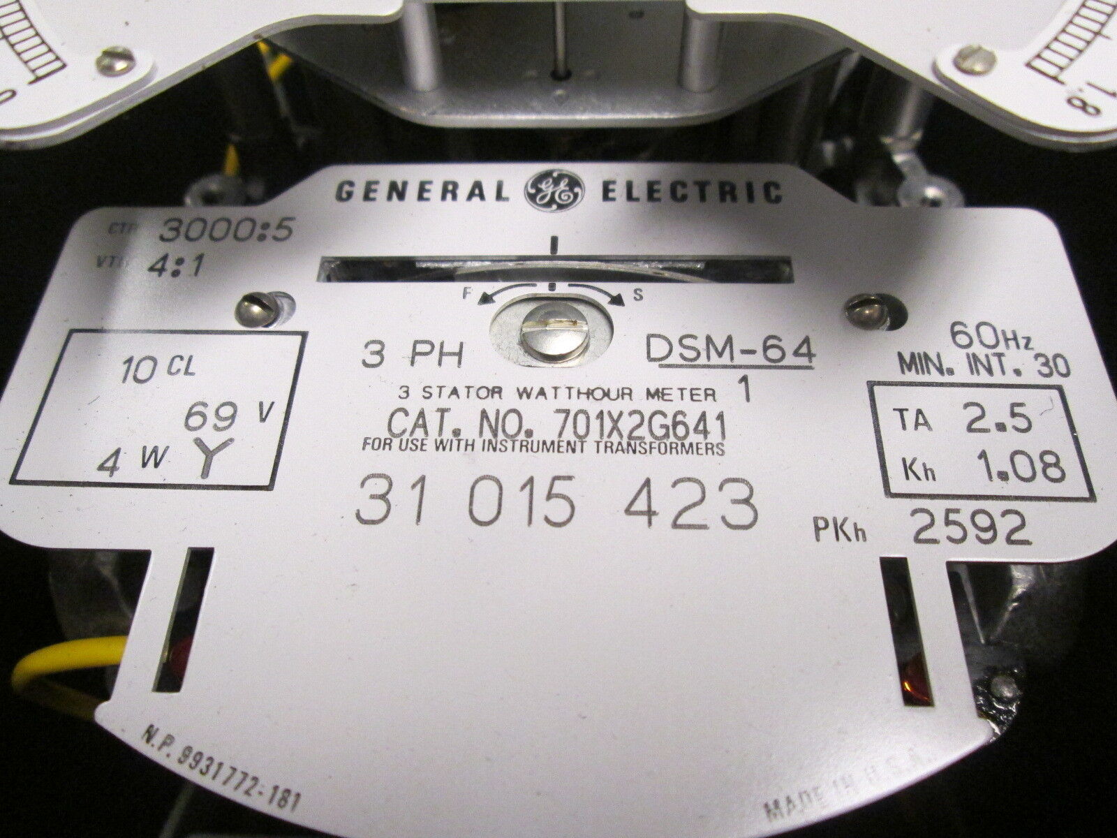 GE Type DSM-64 Kilowatthour Meter 701X2G641 3Ph 60Hz Used