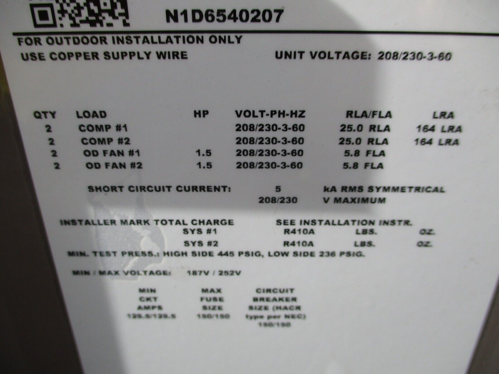 Johnson Controls Split System Condensing Unit J30YDC00A2BAA2A 30 Ton 208/230V