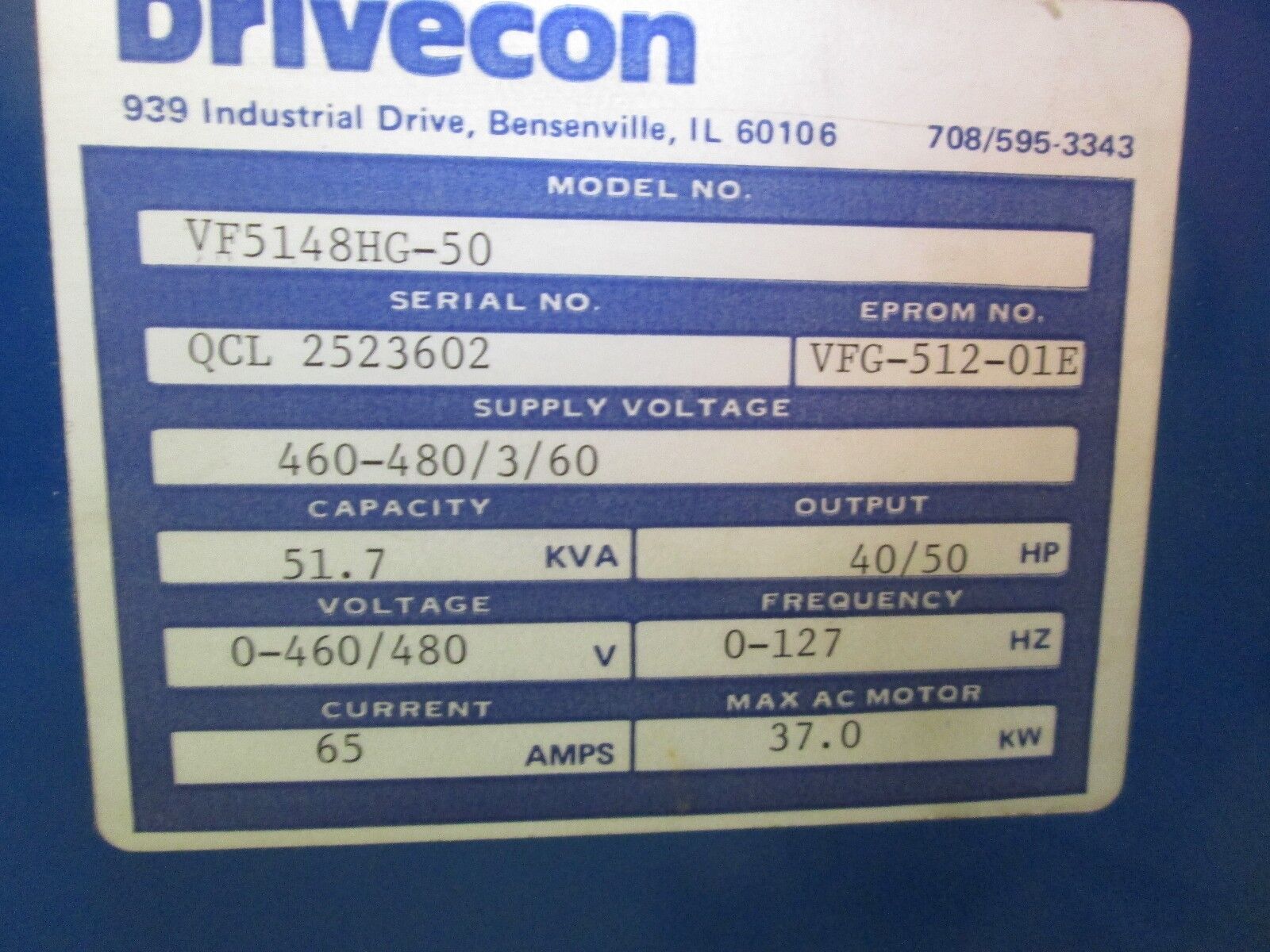 Drivecon AC Drive VF5148HG-50 40/50HP Used