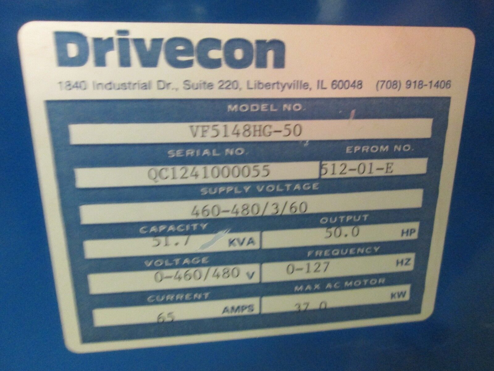 Drivecon AC Drive VF5148HG-50 50HP Used