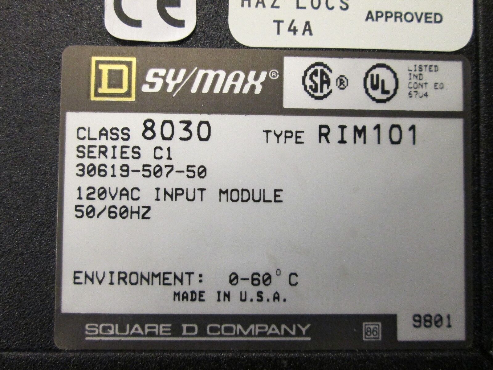 Square D Input Module 8030 RIM101 30619-507-50 120 VAC 50/60 HZ