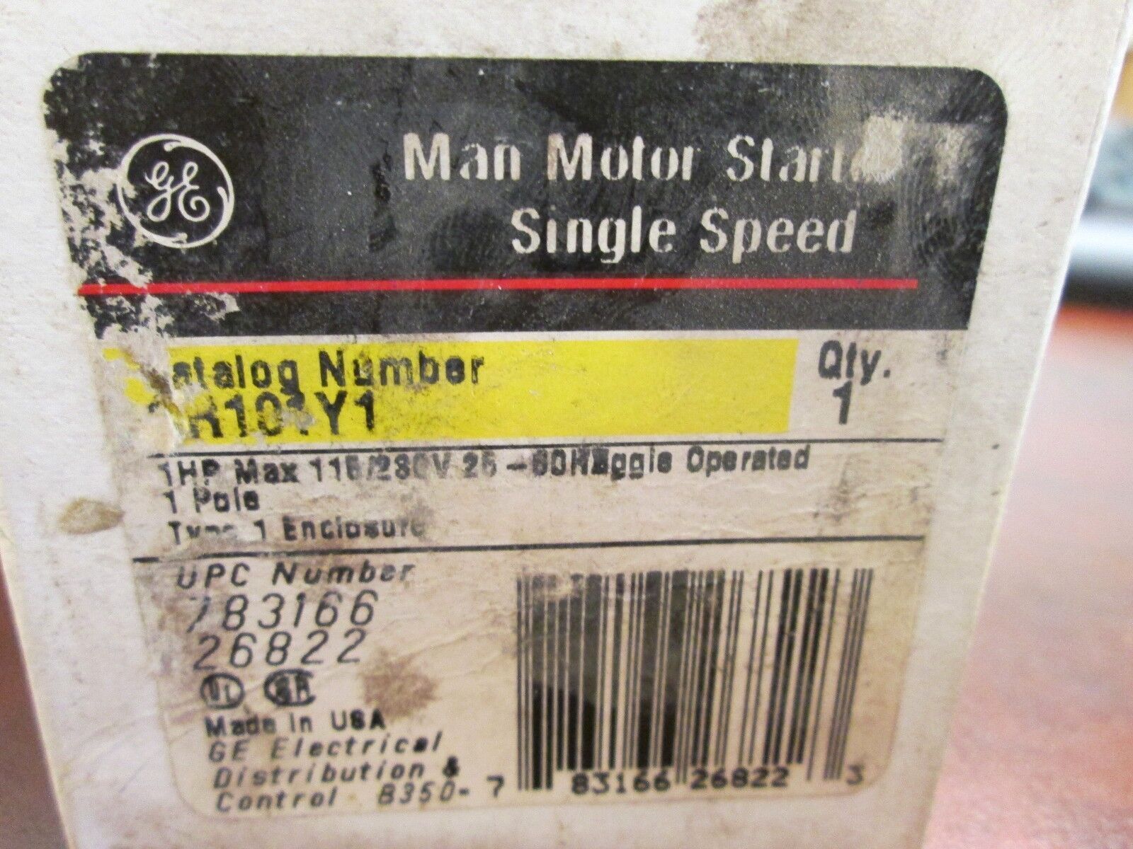 GE Man Motor Starter Single Speed CR101Y1 New Surplus